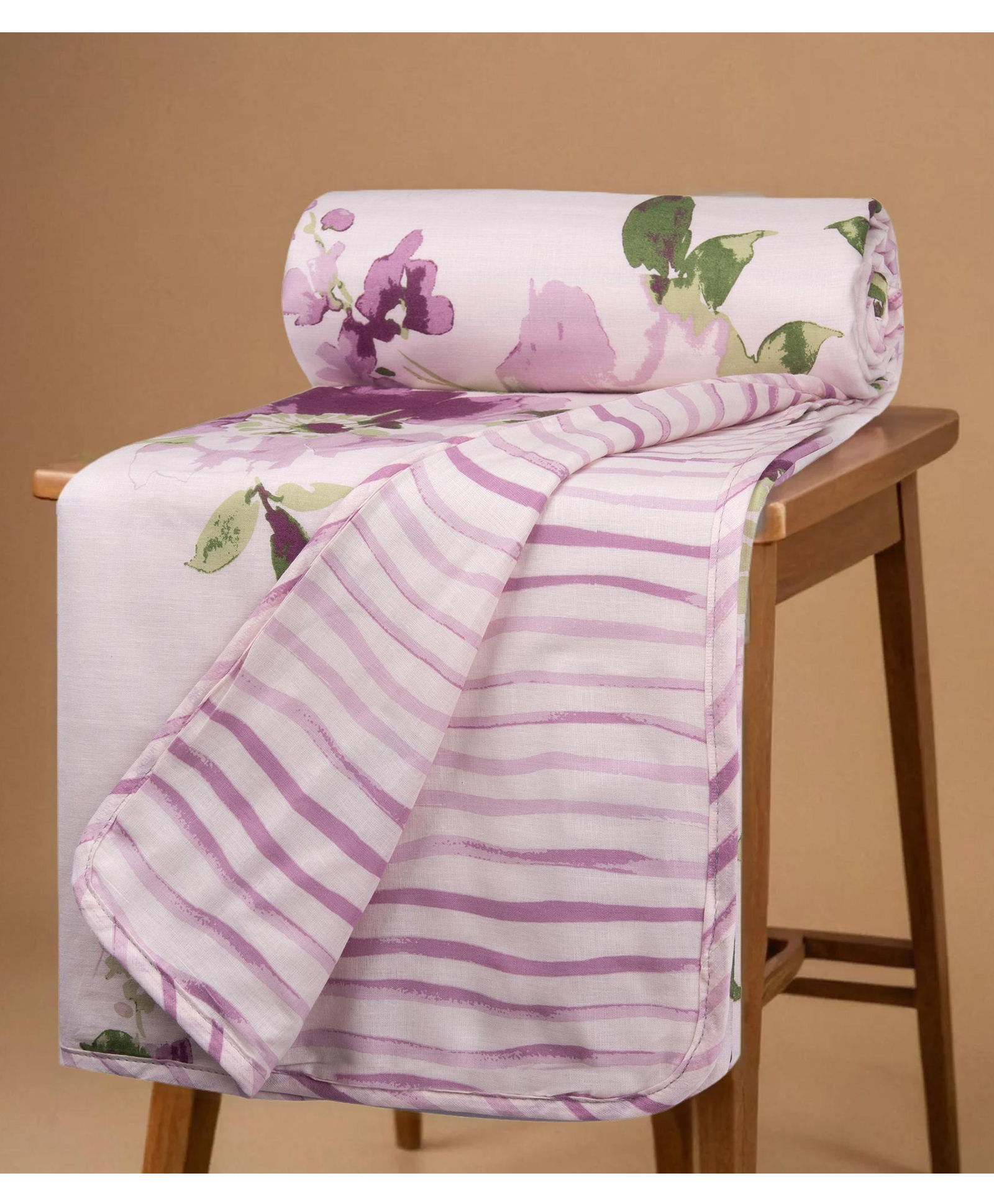 HUESLAND 100% Cotton Dohar Single Bed Size Reversible | 41 x 55 inches, Floral Fusion - Purple & Green-picture-27
