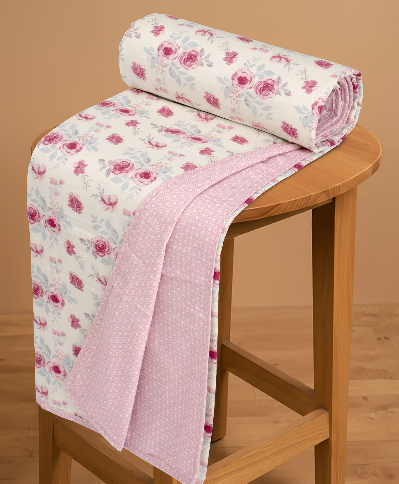 Huesland 100% Cotton Reversible Dohar Single Bed Cotton | 56 x 89 inches, Floral Medley - Ivory & Pink-image-36