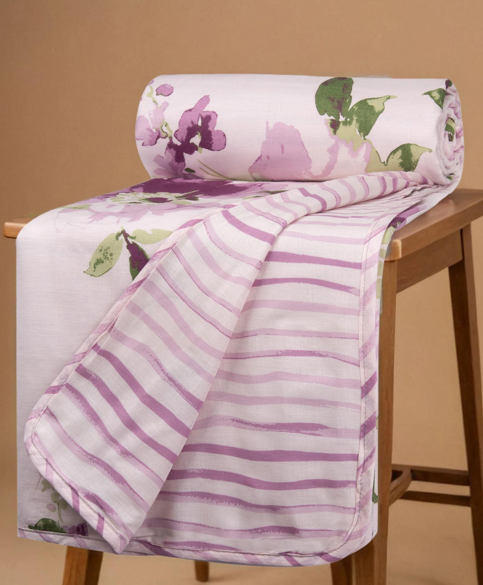 HUESLAND 100% Cotton Dohar Double Bed Size Reversible | 41 x 55 inches, Floral Fusion - Purple & Green-picture-30