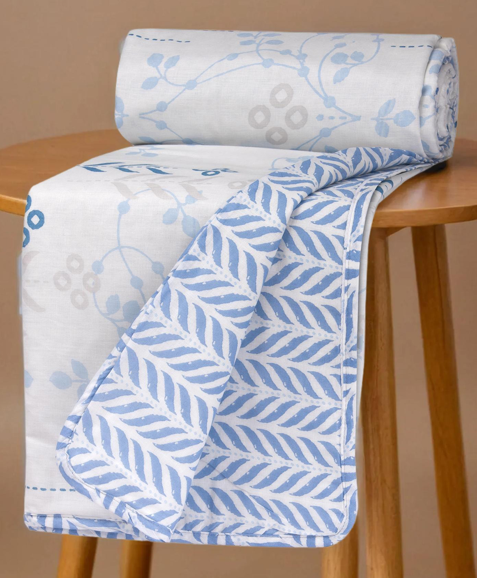 HUESLAND 100% Cotton Dohar Double Bed Size Reversible | 41 x 55 inches, Floral Fusion - Petal - White & Arctic Blue-picture-21
