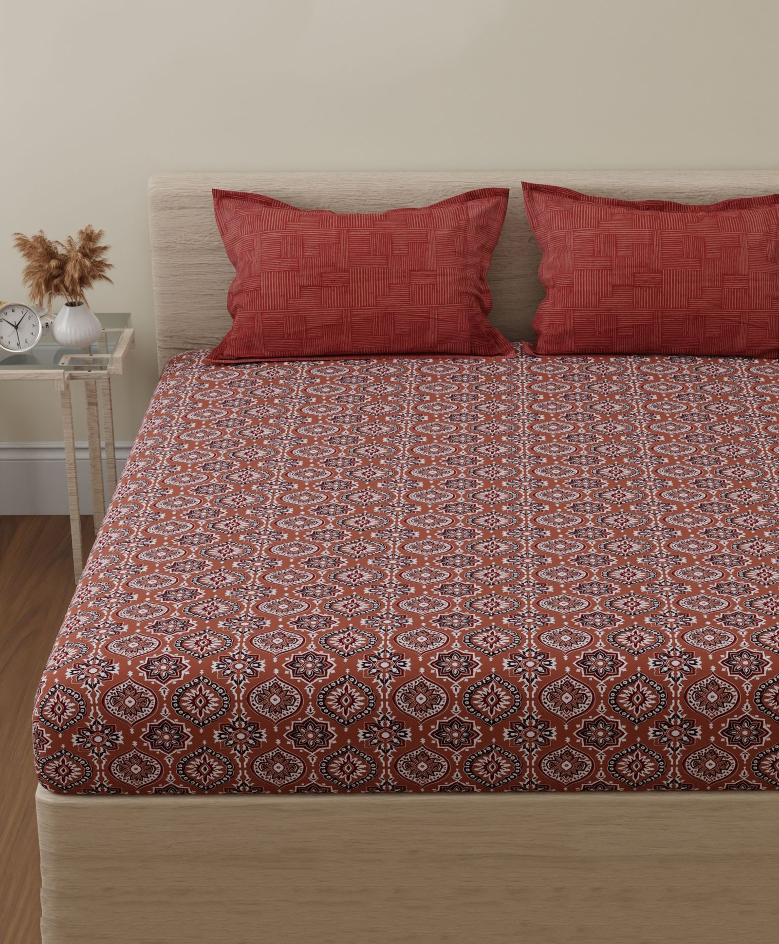 Huesland by Ahmedabad Cotton 144 TC Bedsheet for Single Bed with 1 Pillow Cover | Brown & White-picture-30