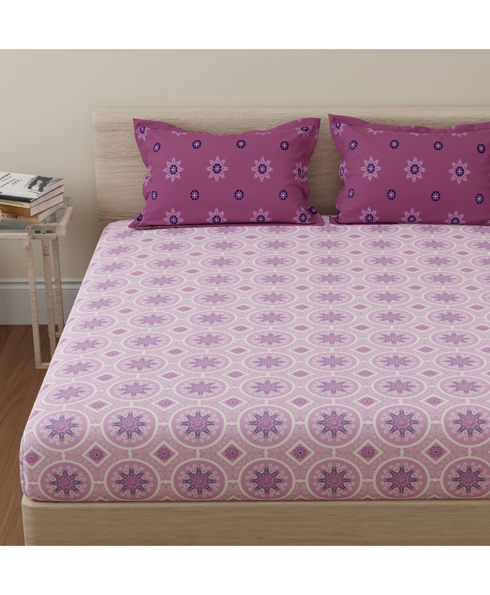 Huesland by Ahmedabad Cotton 144 TC Cotton Bedsheets for Double Bed with 2 Pillow Covers | Mandala | Pink & Magenta-picture-10