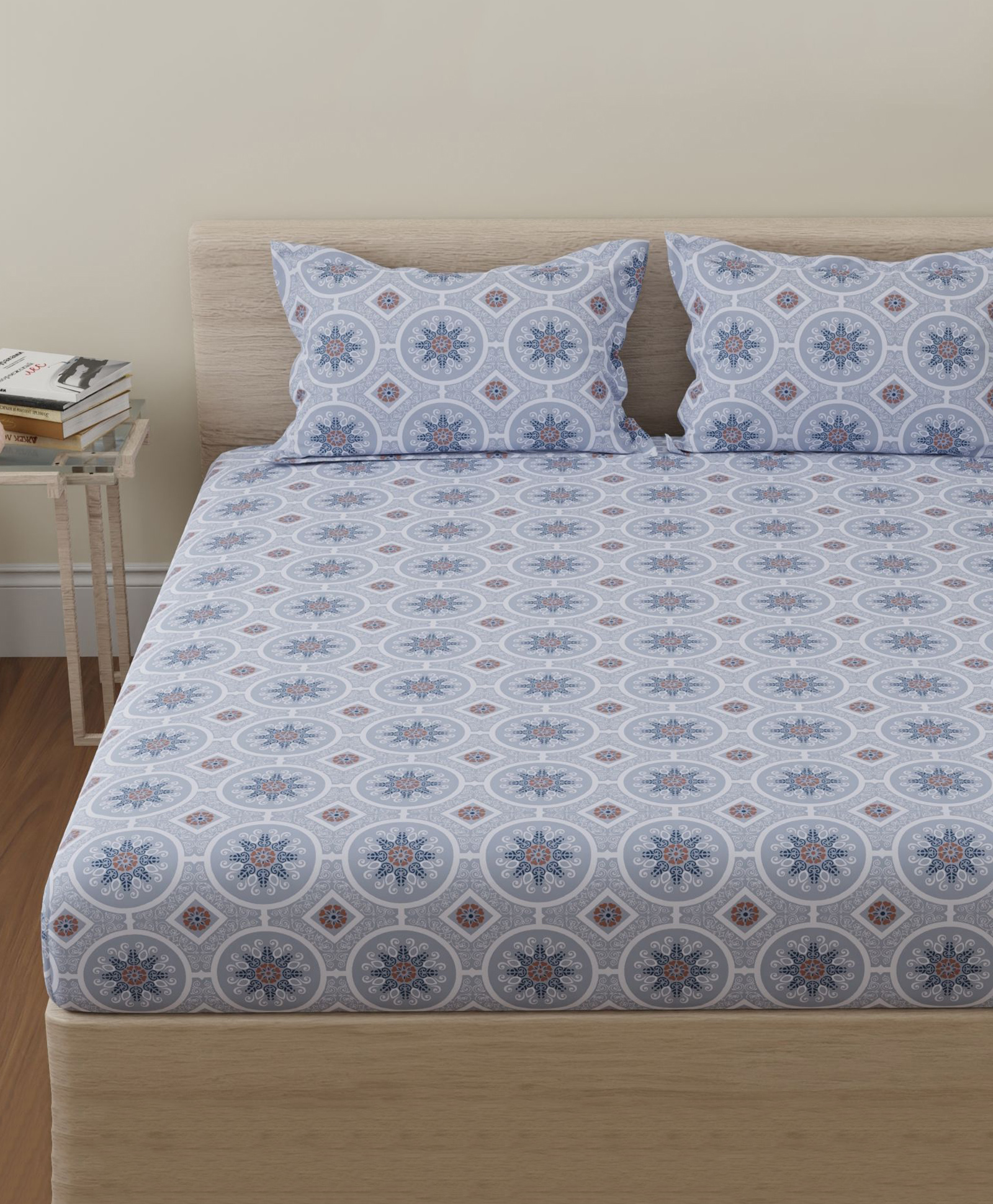 Huesland by Ahmedabad Cotton 144 TC Double Bedsheet Cotton with 2 Pillow Covers | Brown & Grey | Mandala-image-8