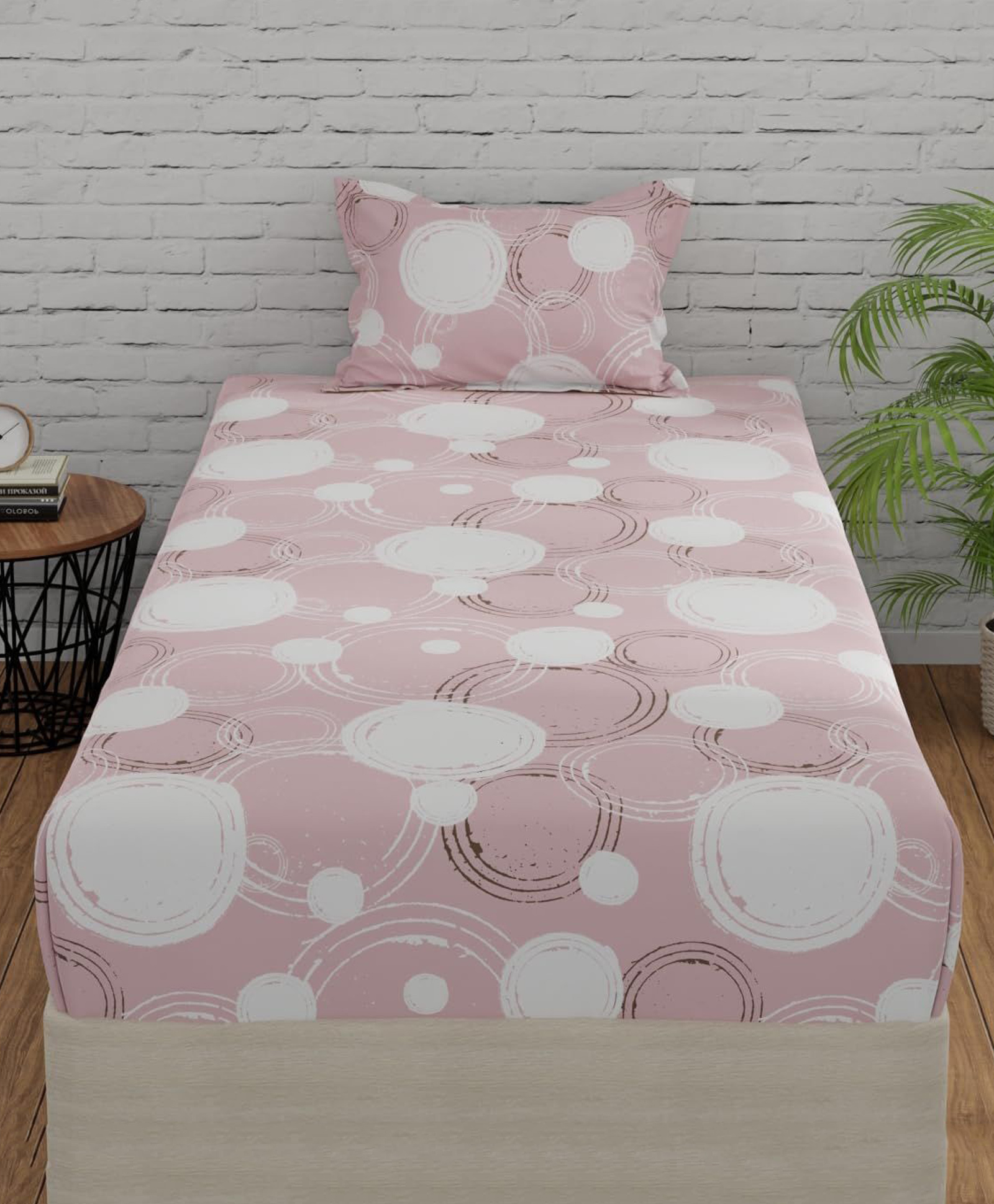 Huesland by Ahmedabad Cotton 144 TC Bedsheet for Single Bed with 1 Pillow Cover | Pastel Peach & Off White | Sphere-picture-12