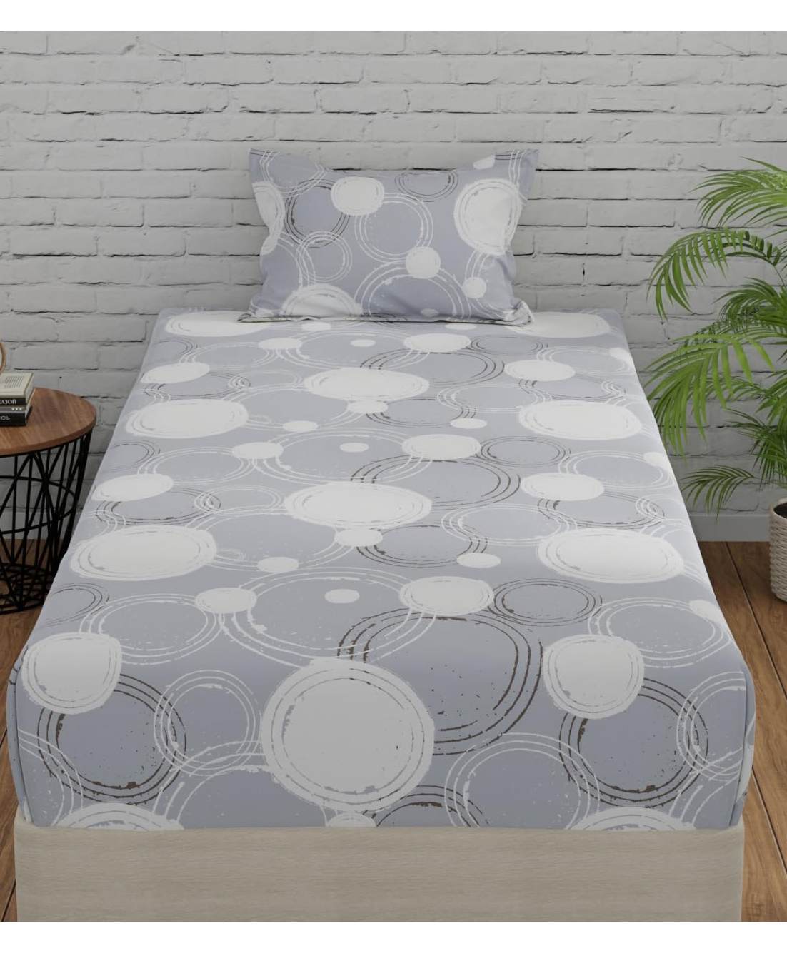 Huesland by Ahmedabad Cotton 144 TC Bedsheet for Single Bed with 1 Pillow Cover | Grey & Off White | Sphere-picture-11