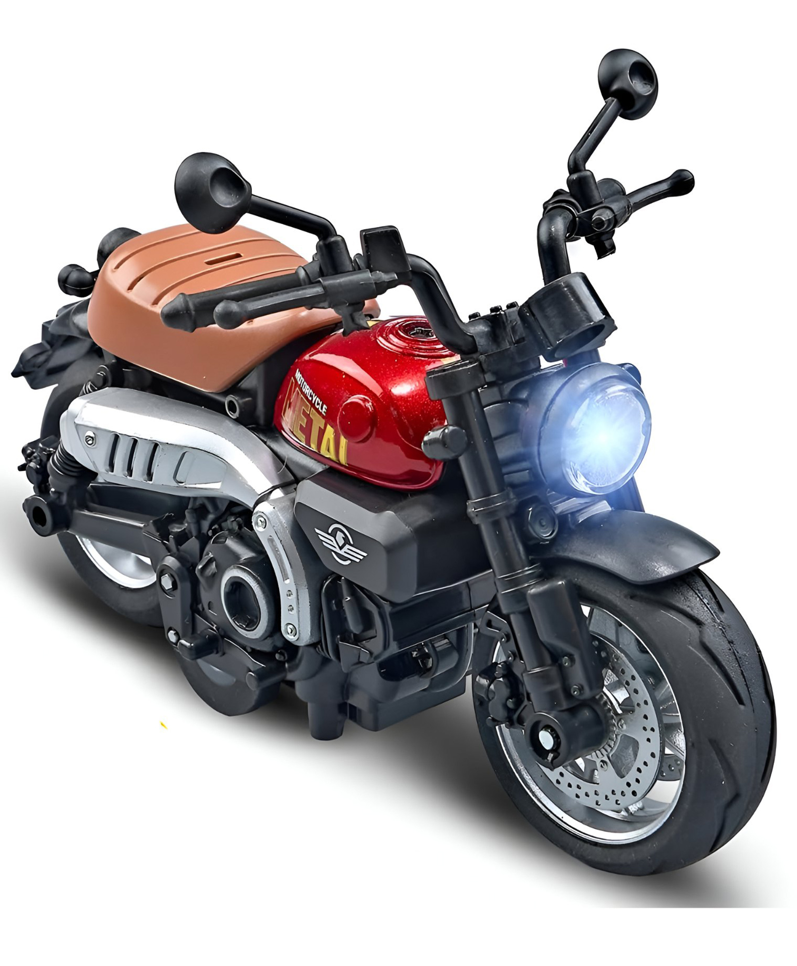 NEGOCIO Pull Back Motorcycle Toys with Music & Light - PACK OF 1 - COLOR MAY VARY