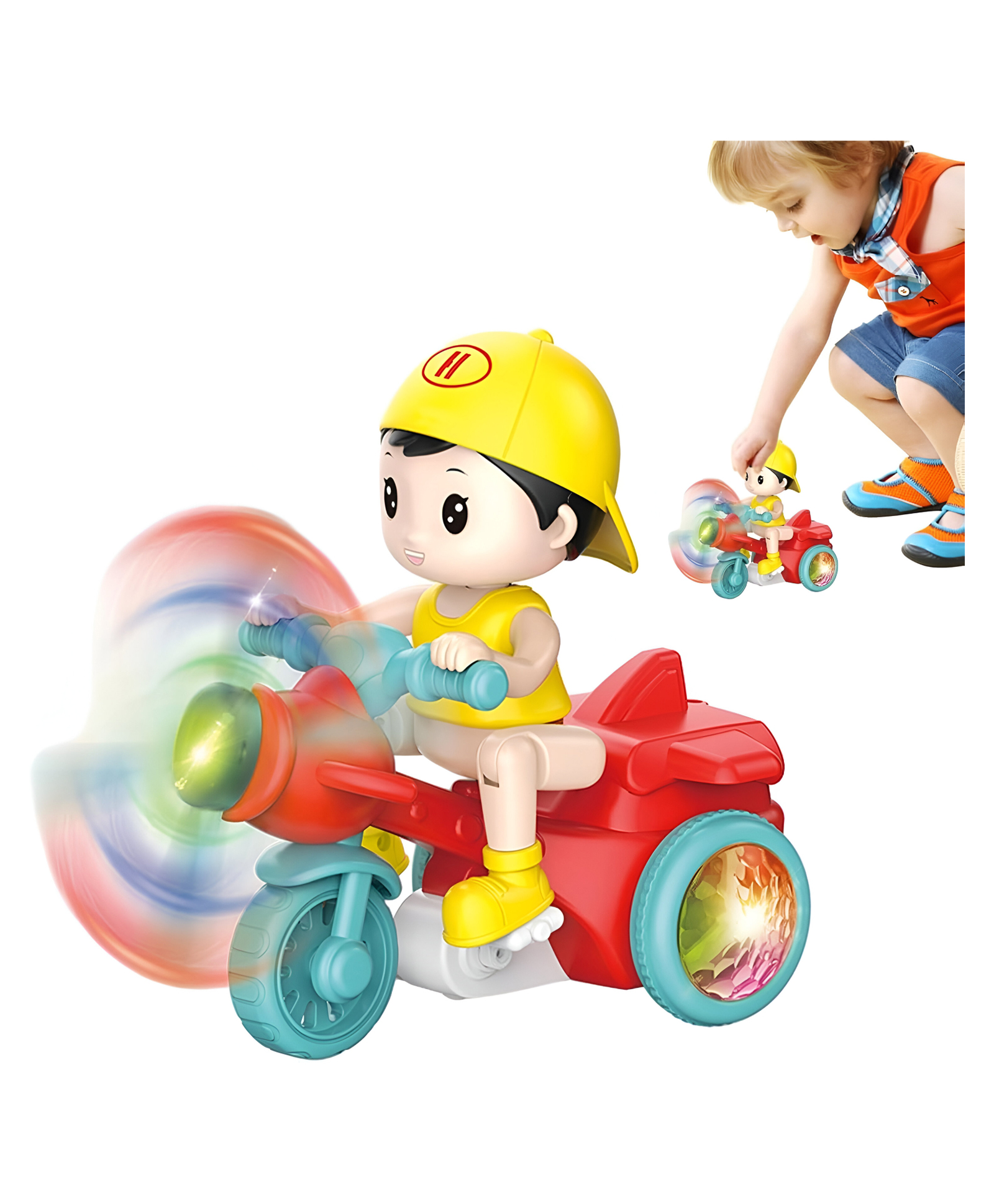 NEGOCIO Battery Operated Musical Tricycle Toy with Light & Sound Rotatable Stunt Action - PACK OF 1 - COLOR MAY VARY-image-6