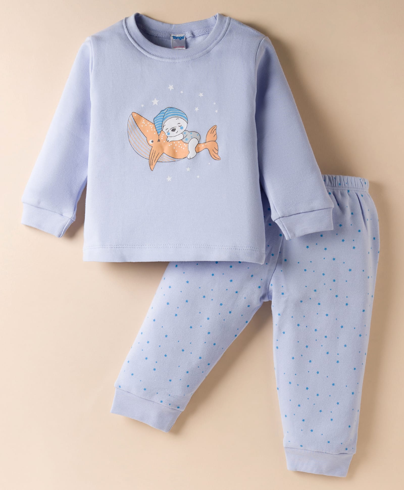 Tango Fleece Knit Full Sleeves T-Shirt & Lounge Pant Set with Animal Print - Light Blue-image-7
