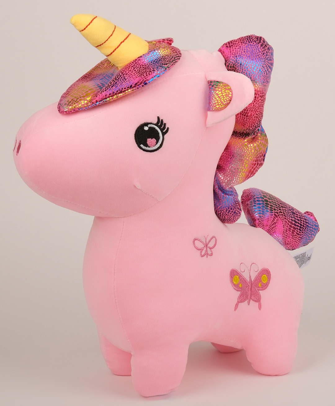 Dukiekooky Butterfly Design Sparkly Mane Pink Unicorn Plush Toy, Soft Stuffed Animal Height - 35 cm-image-30