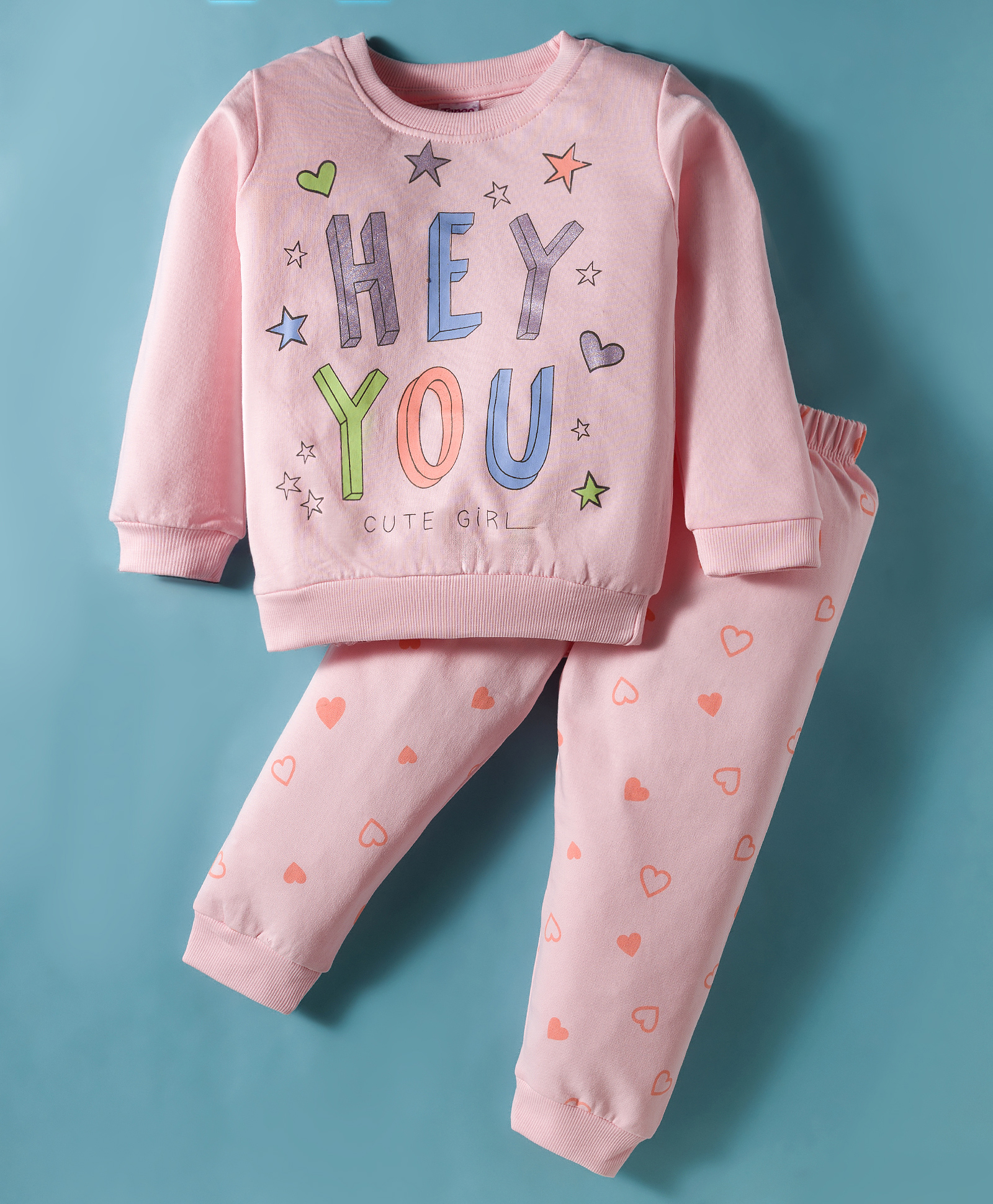 Tango Looper Knit Full Sleeves Winter Wear T-Shirt & Lounge Pant Set with Text Print - Pink-picture-49