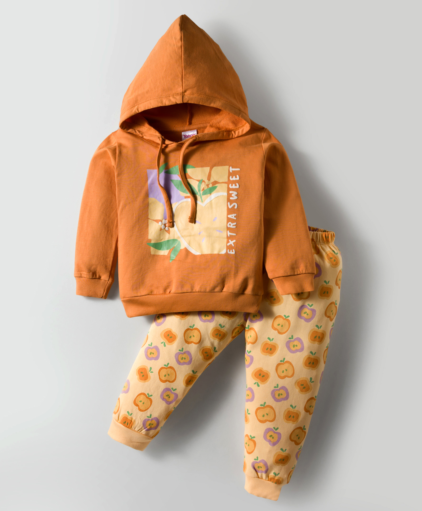 Tango Looper Knit Full Sleeves Winter Wear Hooded T-Shirt & Lounge Pant Set with Apple Print - Mustard-picture-28