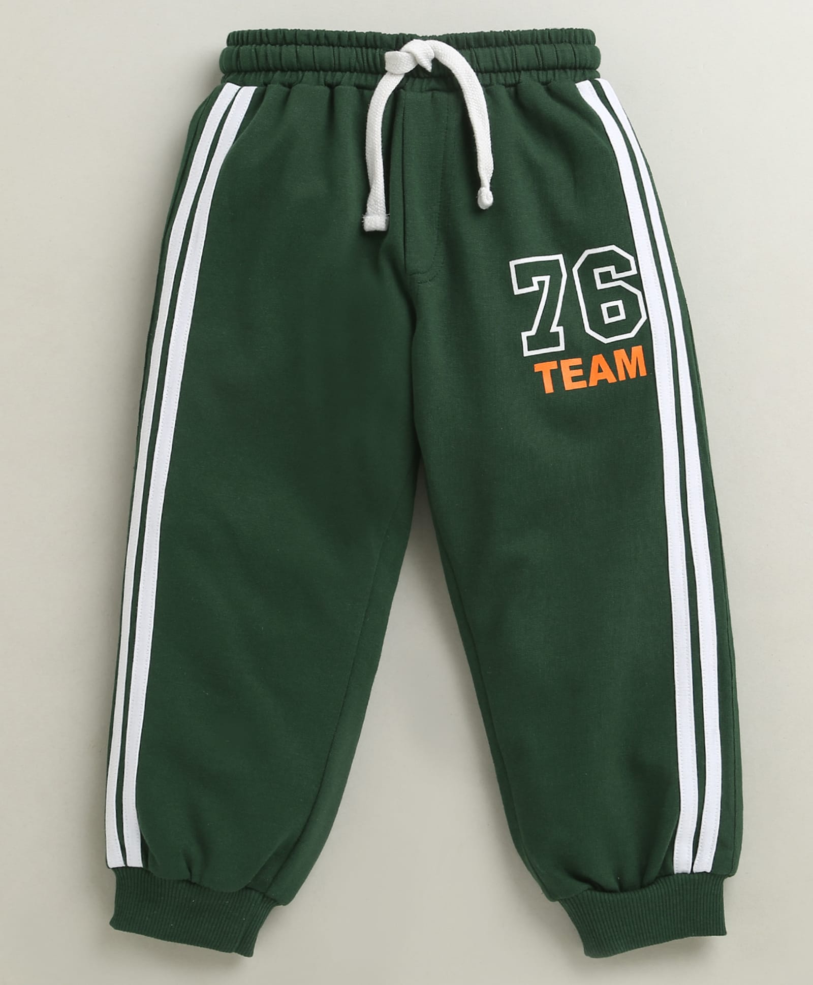 BUMZEE Cotton Knit Full Length Lounge Pant With Text Print & Tape Detailing - Green-image-30