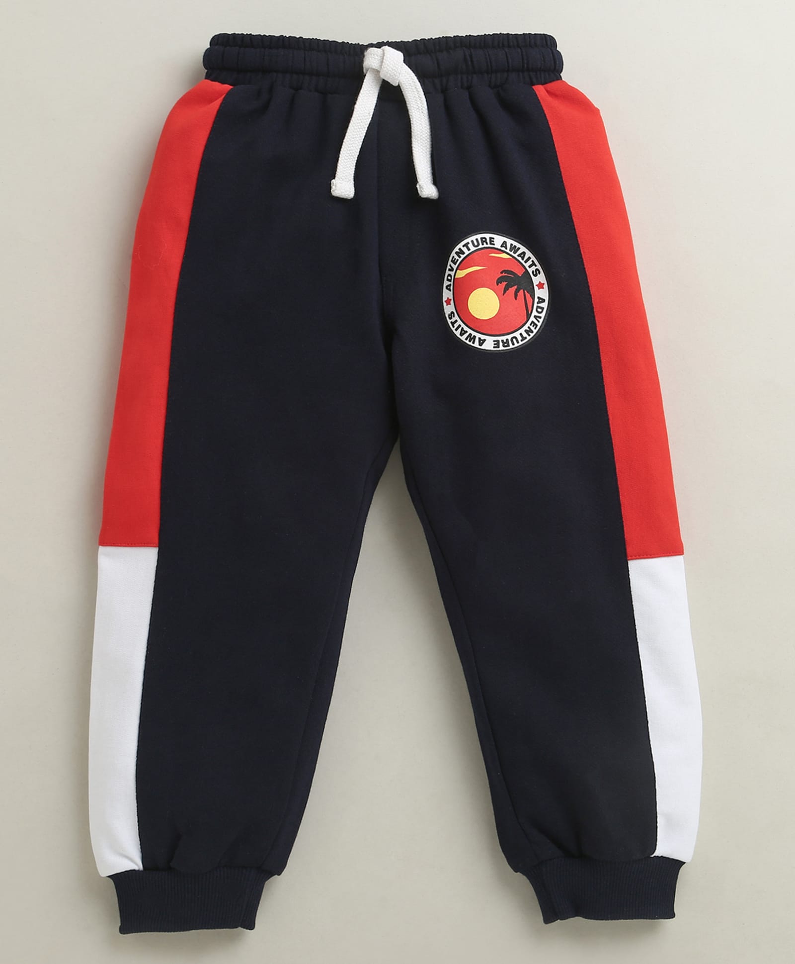 BUMZEE Cotton Knit Full Length Text Printed Lounge Pant With Cut & Sew Design - Navy Blue-picture-37