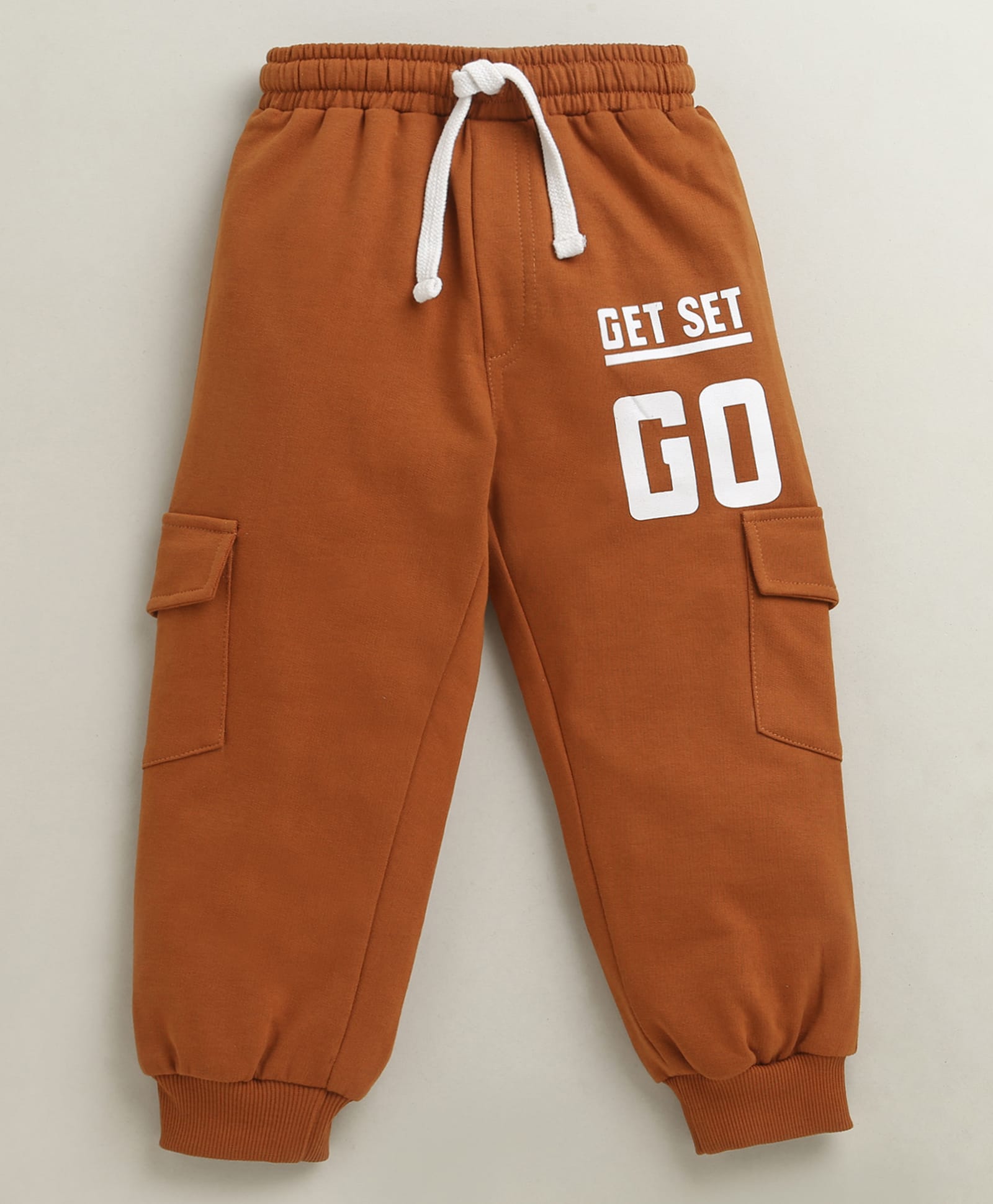 BUMZEE Cotton Knit Full Length Lounge Pant With Text Print & Cargo Pockets - Rust Orange-picture-14