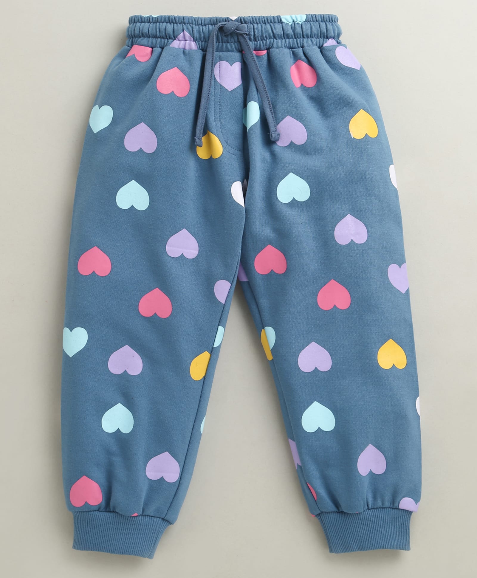 BUMZEE Cotton Knit Full Length Lounge Pant With Heart Print - Blue-picture-19