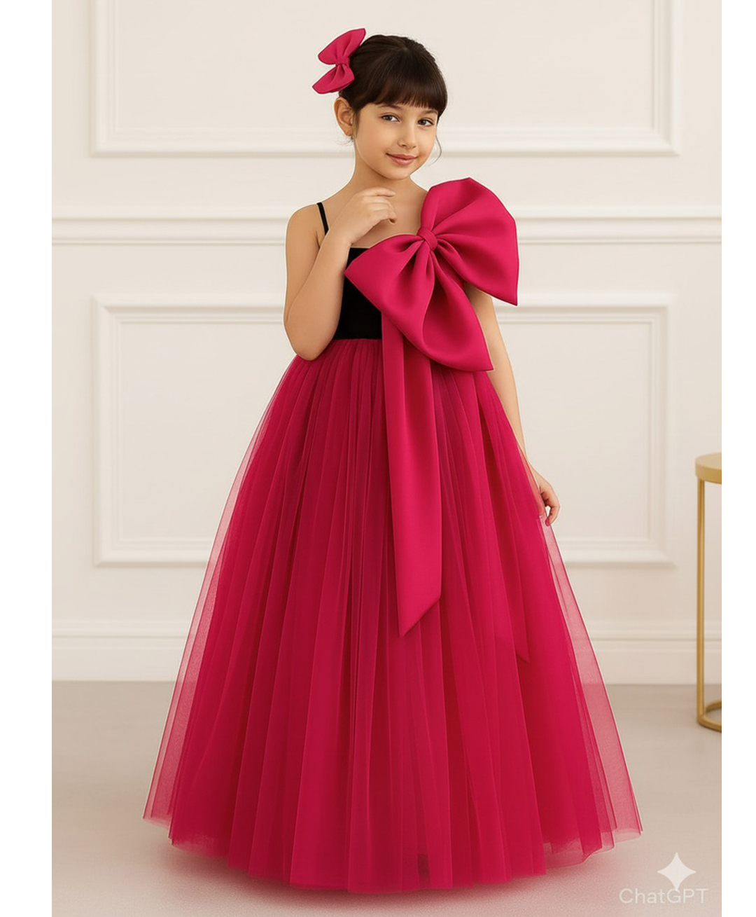 Foreverkidz Net Woven Sleeveless Bow Applique Detailed Gown - Pink-picture-19