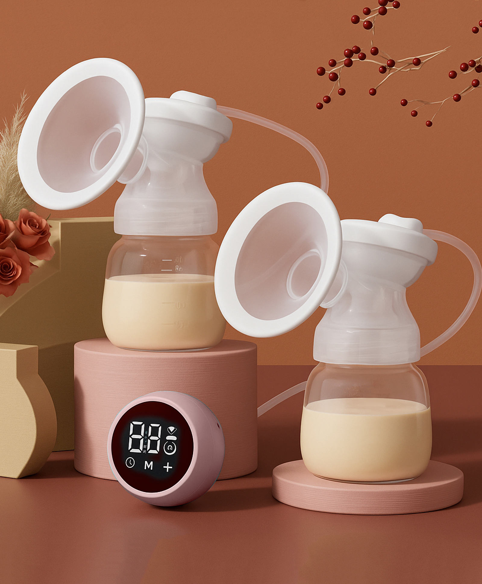 Tinyberg Double Electric Breast Pump | 9 Adjustable Levels with 2 Modes | BPA-Free Silicone Cushion for Stress-Free Milk Expression, Rechargable Battery-Blue-image-27