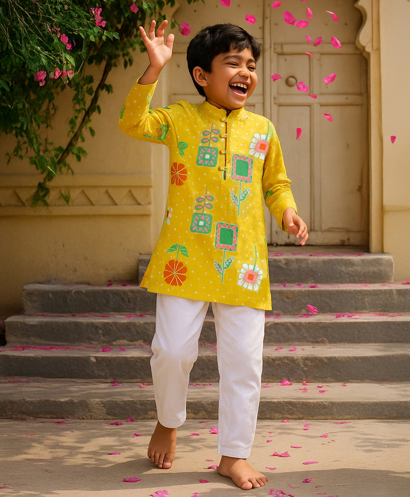Somersault Cotton Woven Three Fourth Sleeves Floral Printed Kurta Pyjama Set - Yellow-image-45