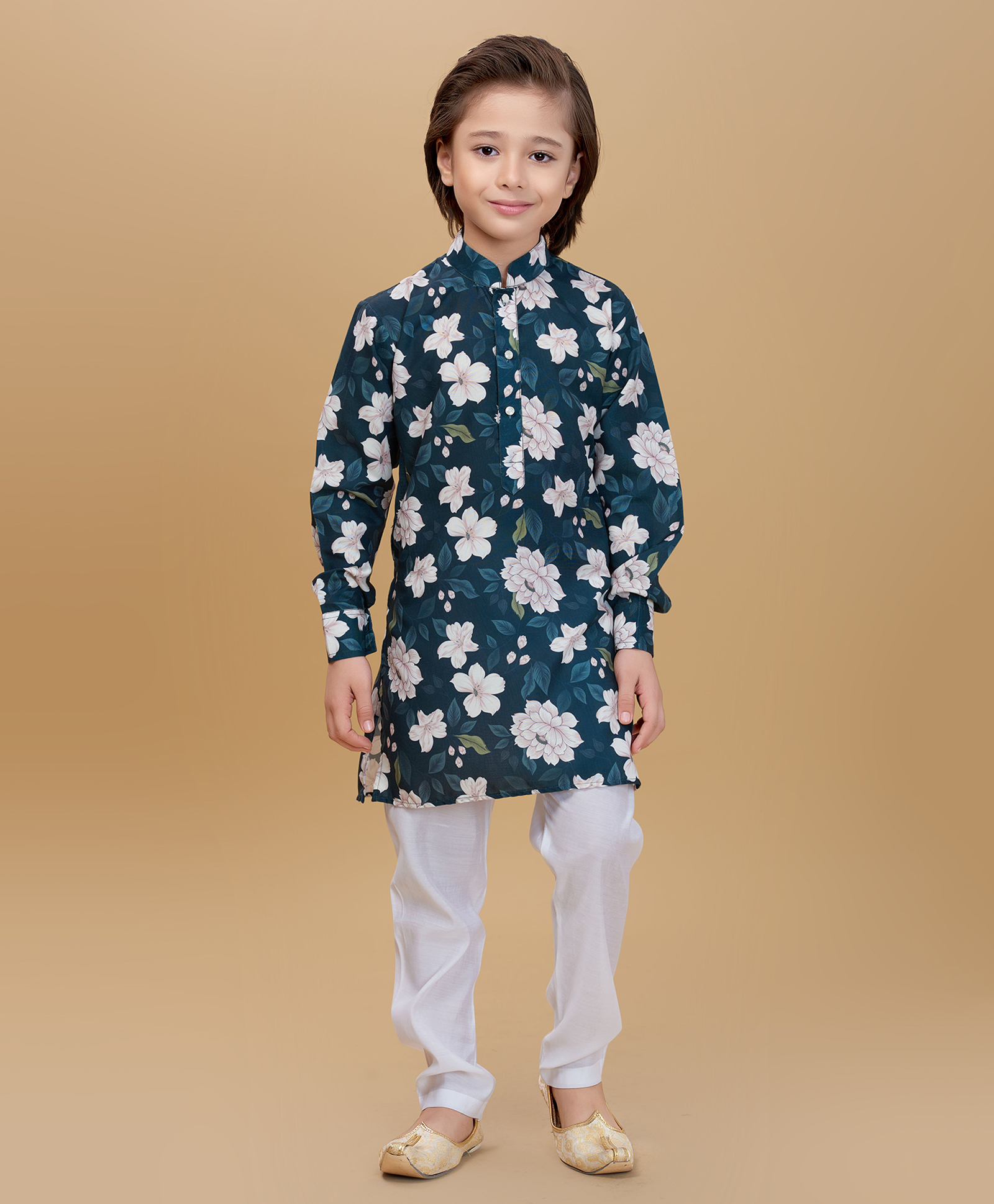 Ministitch Cotton Silk Woven Full Sleeves Floral Printed Kurta Pant Set - Bottle Green-picture-23