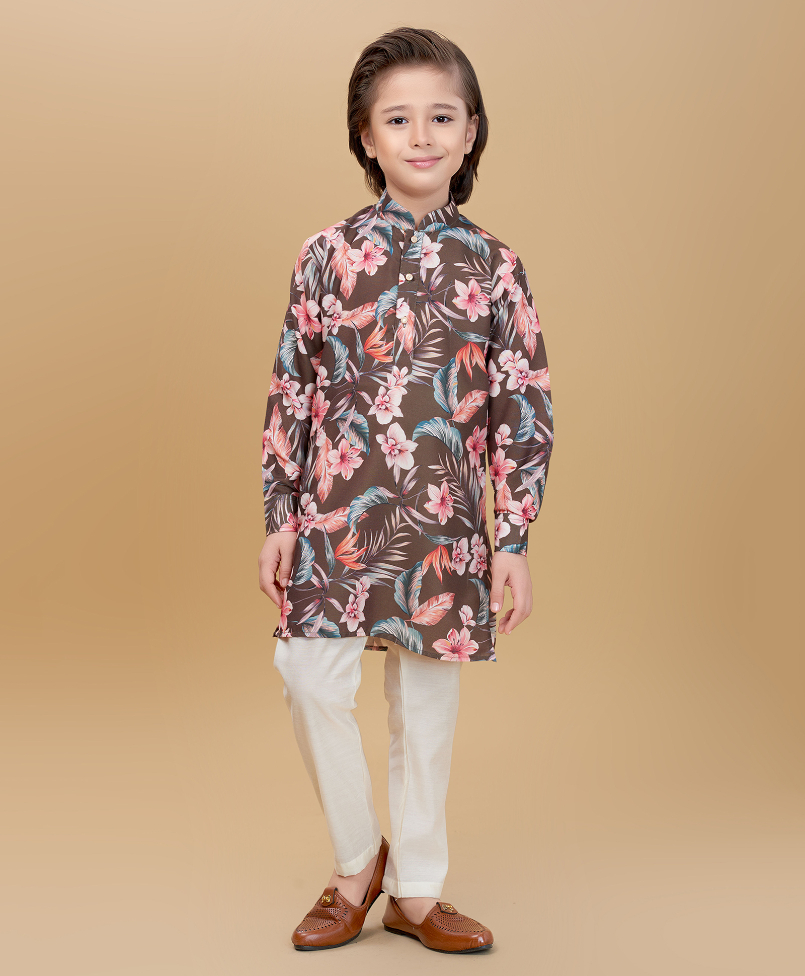 Ministitch Cotton Silk Woven Full Sleeves Floral Printed Kurta Pant Set - Olive Green-picture-33