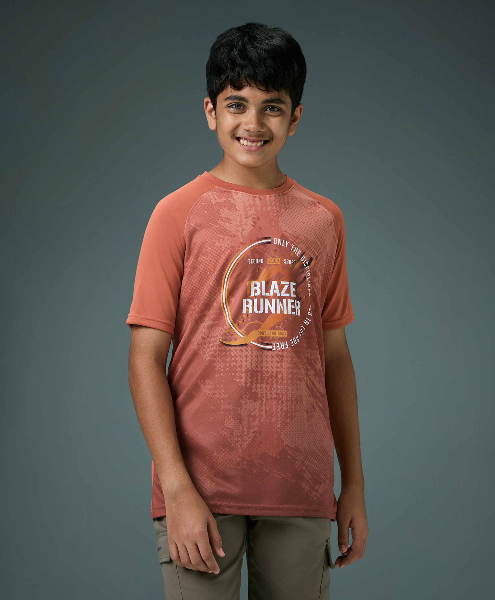 Technosport Knit Half Sleeves Blaze Runner Text Printed Quick Dry & Breathable Tee - Red-picture-22