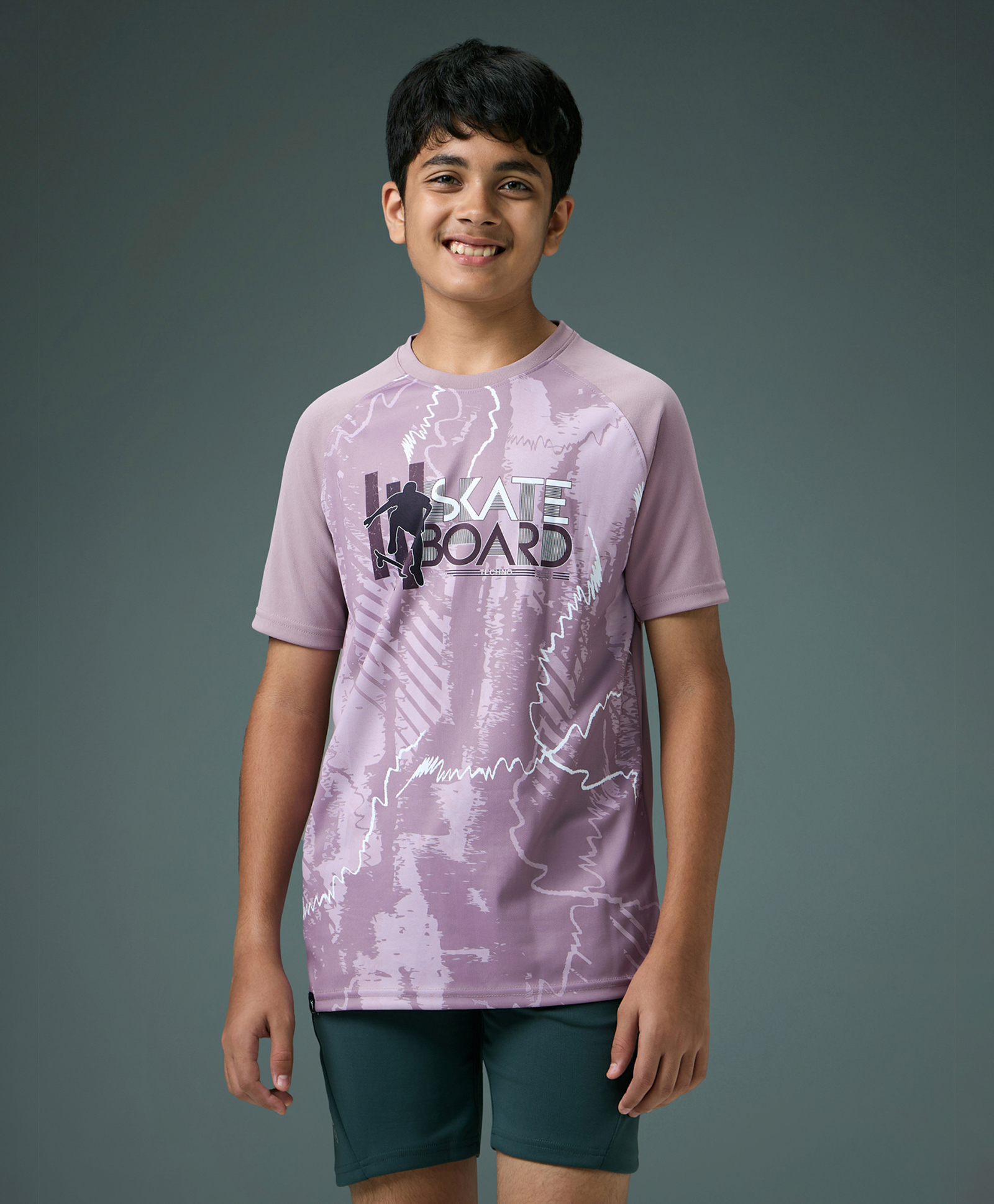 Technosport Knit Half Sleeves Skate Board Text Printed Quick Dry & Breathable Tee - Purple-picture-38