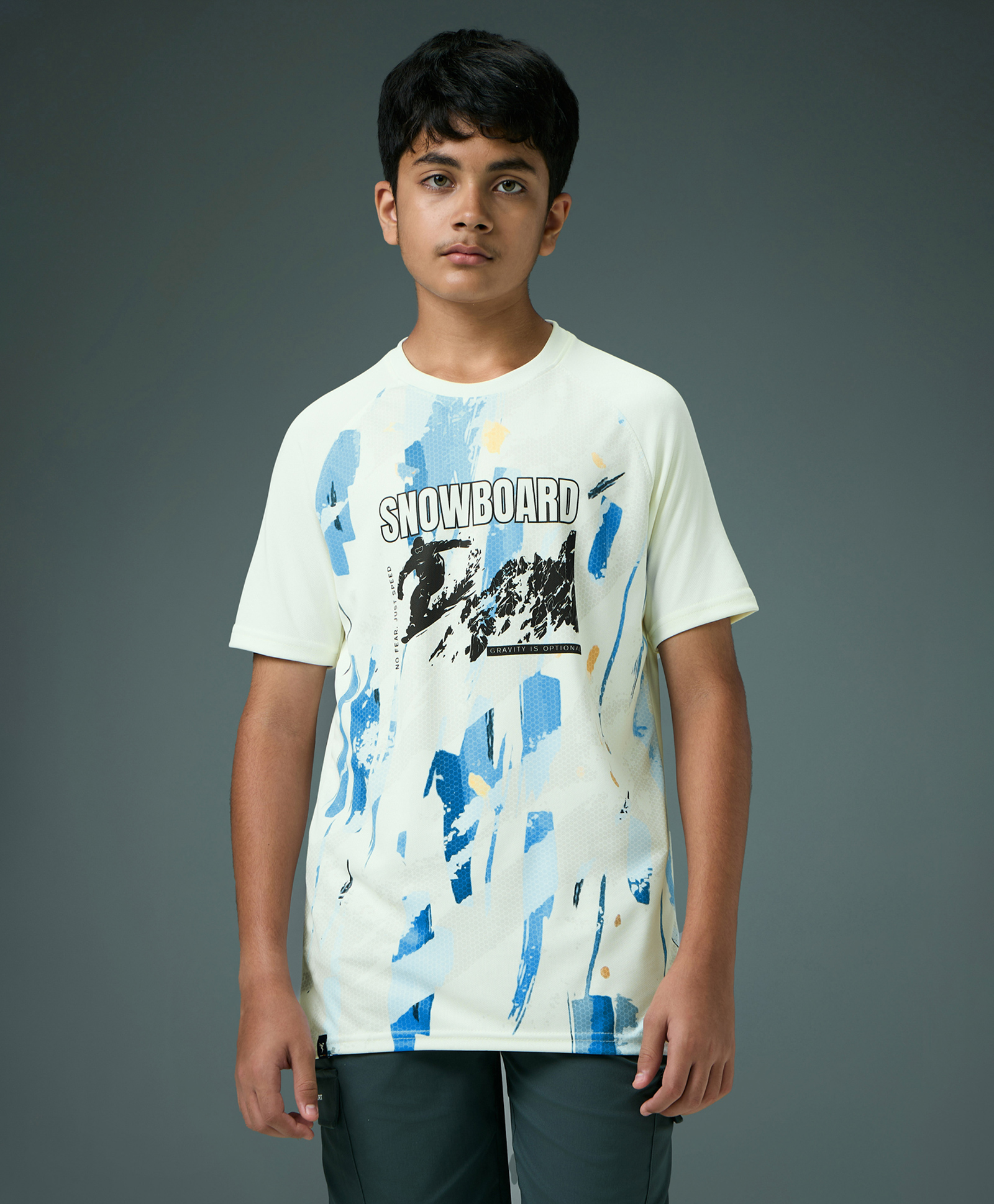 Technosport Knit Half Sleeves Snowboard Text Printed Quick Dry & Breathable Tee - Off White-picture-23