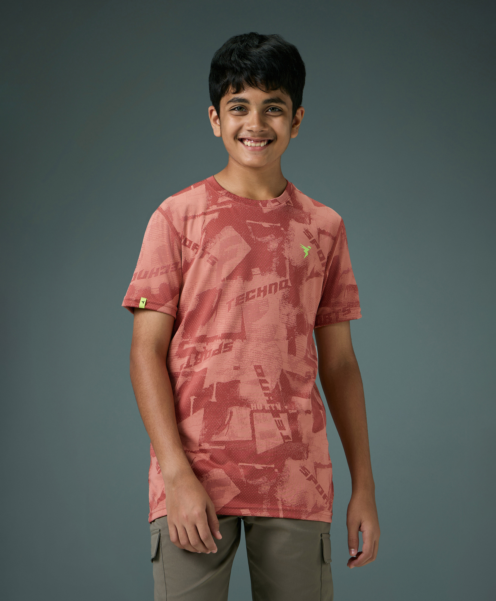 Technosport Knit Half Sleeves Brand Name Printed Quick Dry & Breathable Tee - Red-picture-21