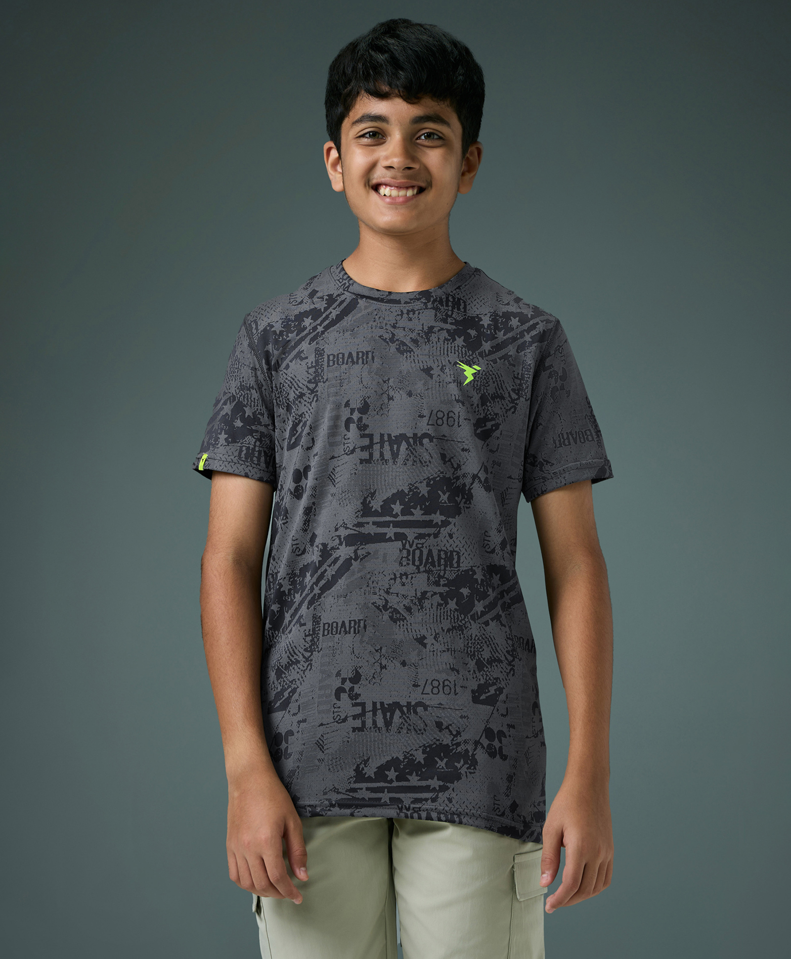 Technosport Knit Half Sleeves Skate Text Printed Quick Dry & Breathable Tee - Grey-picture-11