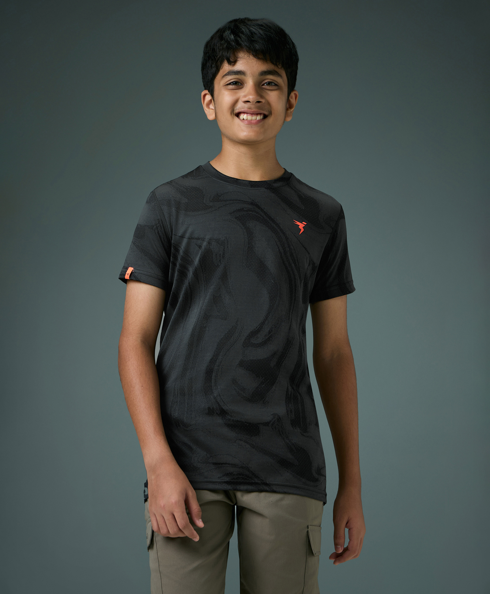 Technosport Knit Half Sleeves Abstract Printed Quick Dry & Breathable Tee - Black-image-48