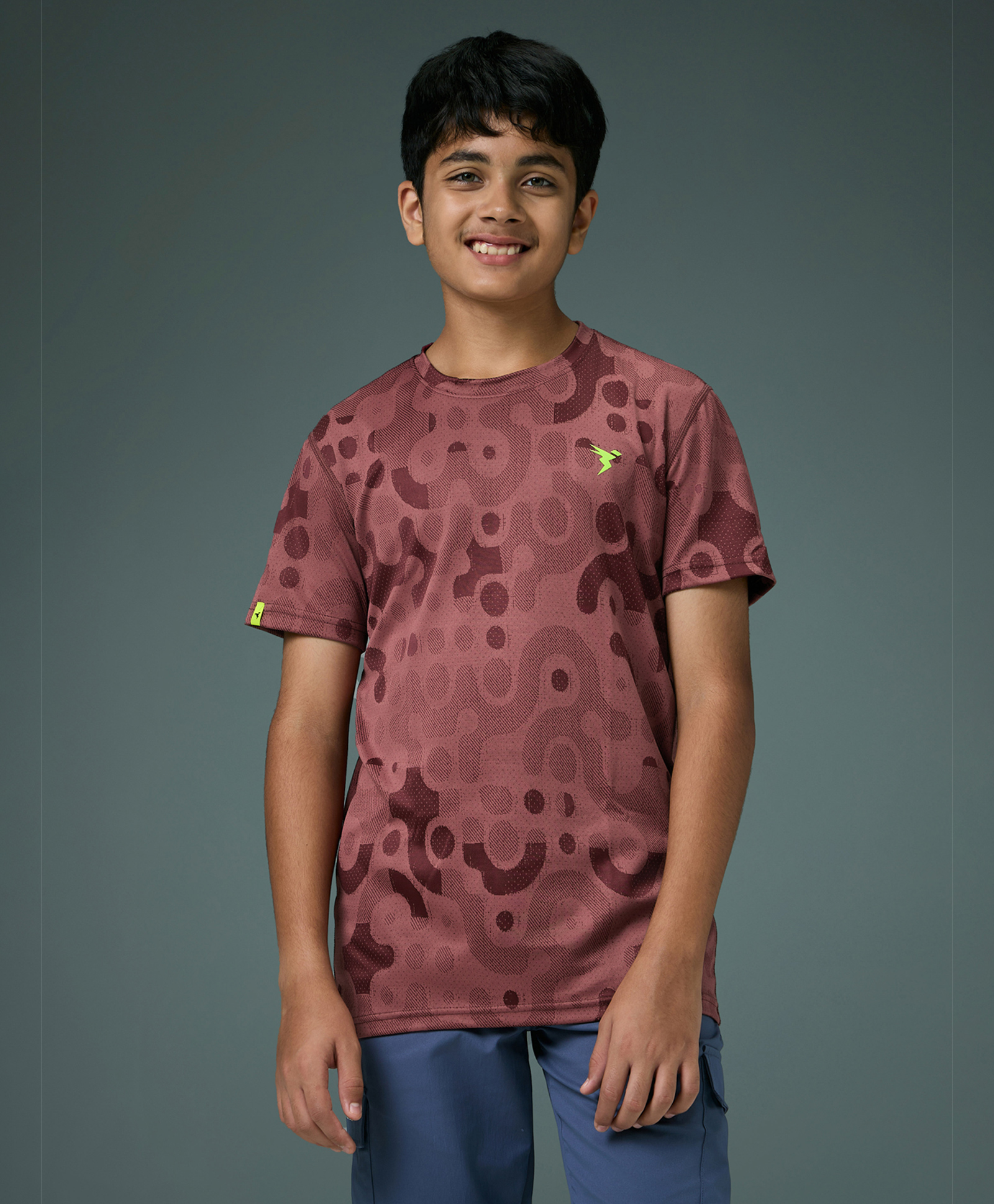 Technosport Knit Half Sleeves Abstract Printed Quick Dry & Breathable Tee - Brown-picture-20