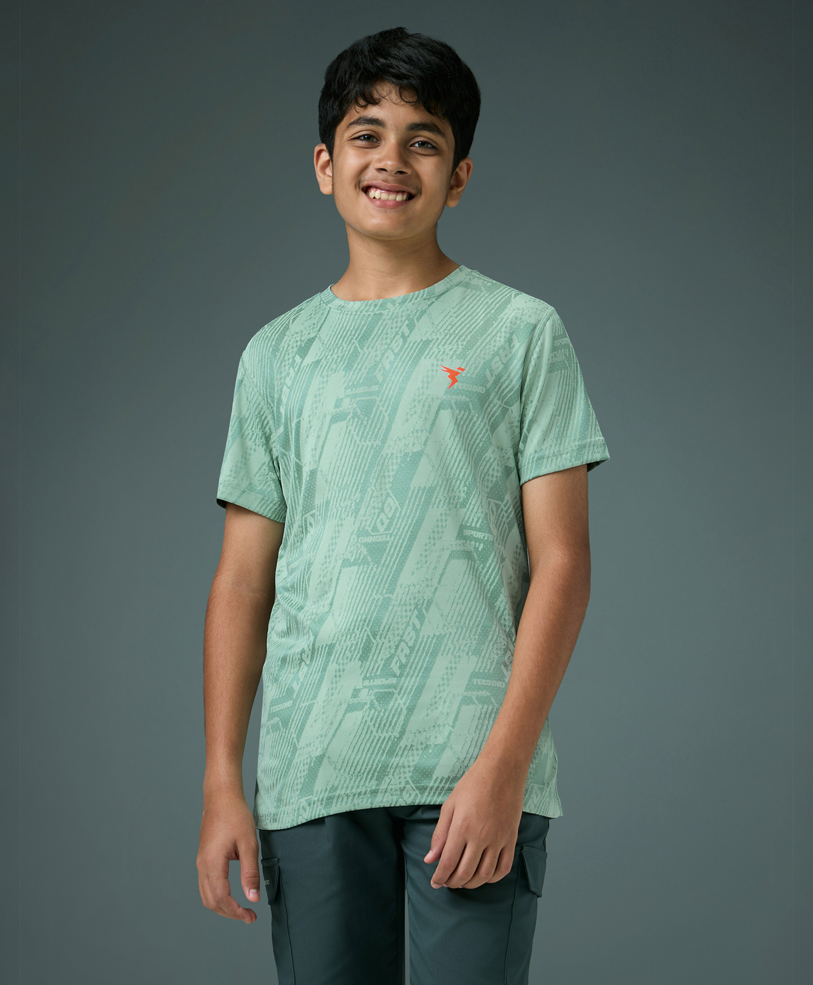 Technosport Knit Half Sleeves Fast Text Printed Quick Dry & Breathable Tee - Green-picture-11