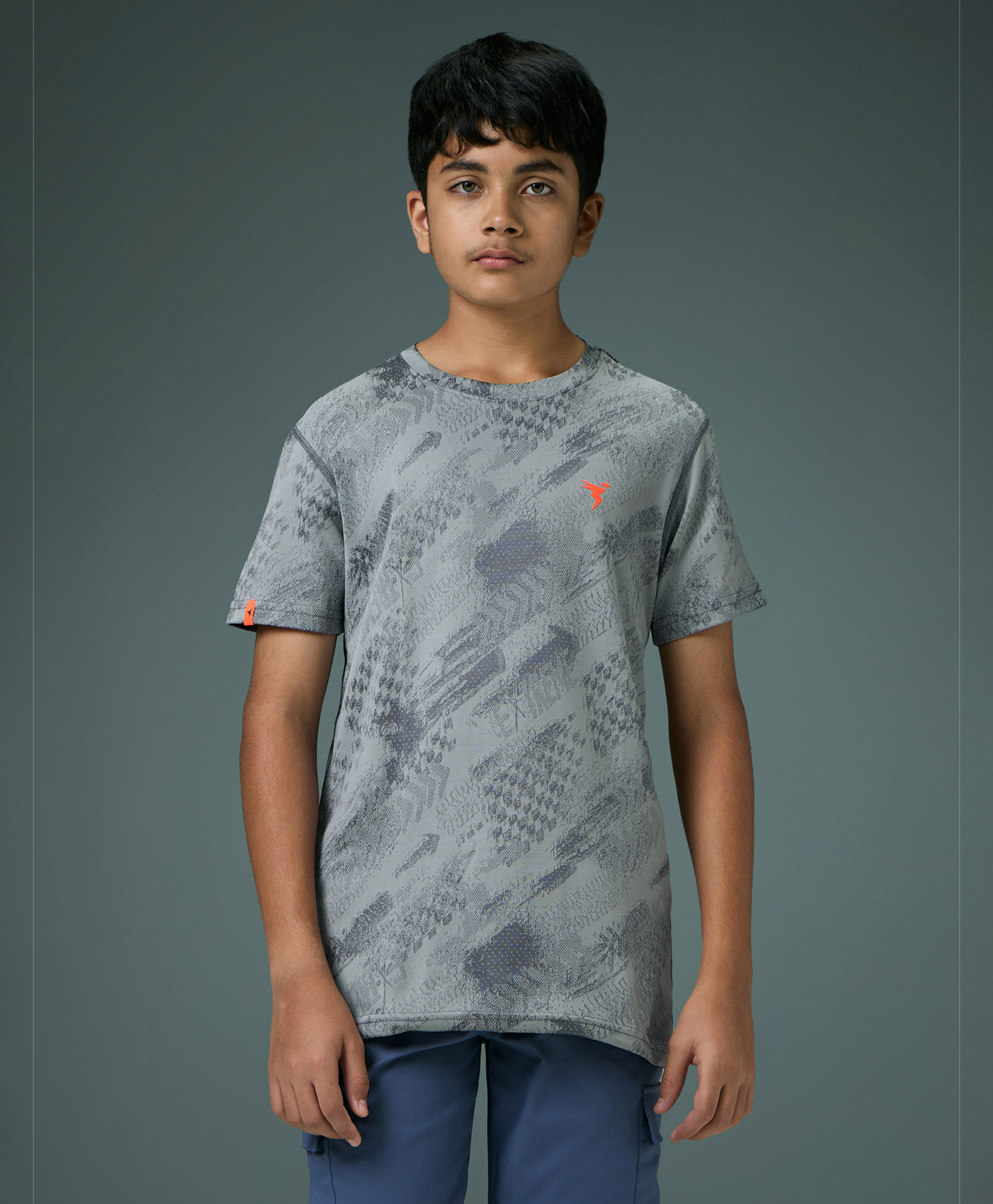 Technosport Knit Half Sleeves Abstract Printed Quick Dry & Breathable Tee - Grey-picture-11