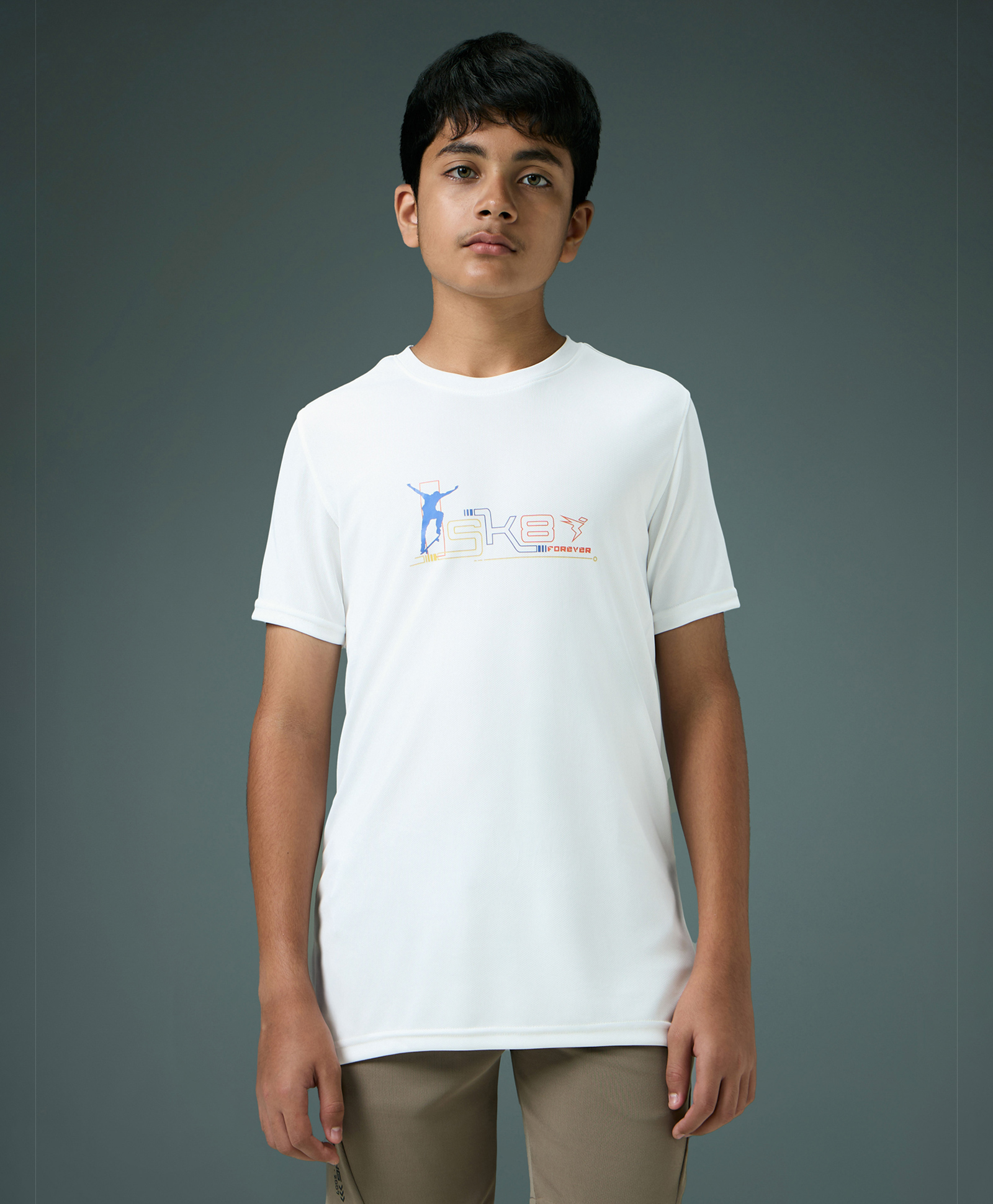 Technosport Knit Half Sleeves SK8 Text Printed Quick Dry & Breathable Tee - White-picture-16