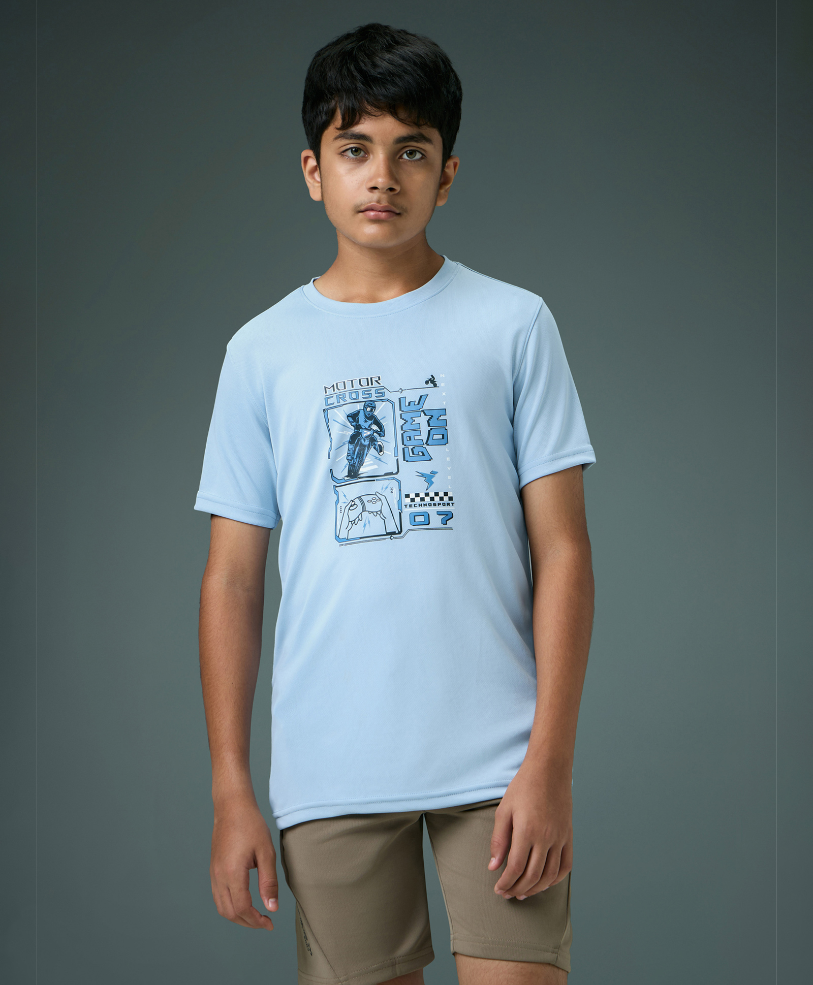 Technosport Knit Half Sleeves Video Game Theme Printed Quick Dry & Breathable Tee - Blue-picture-13