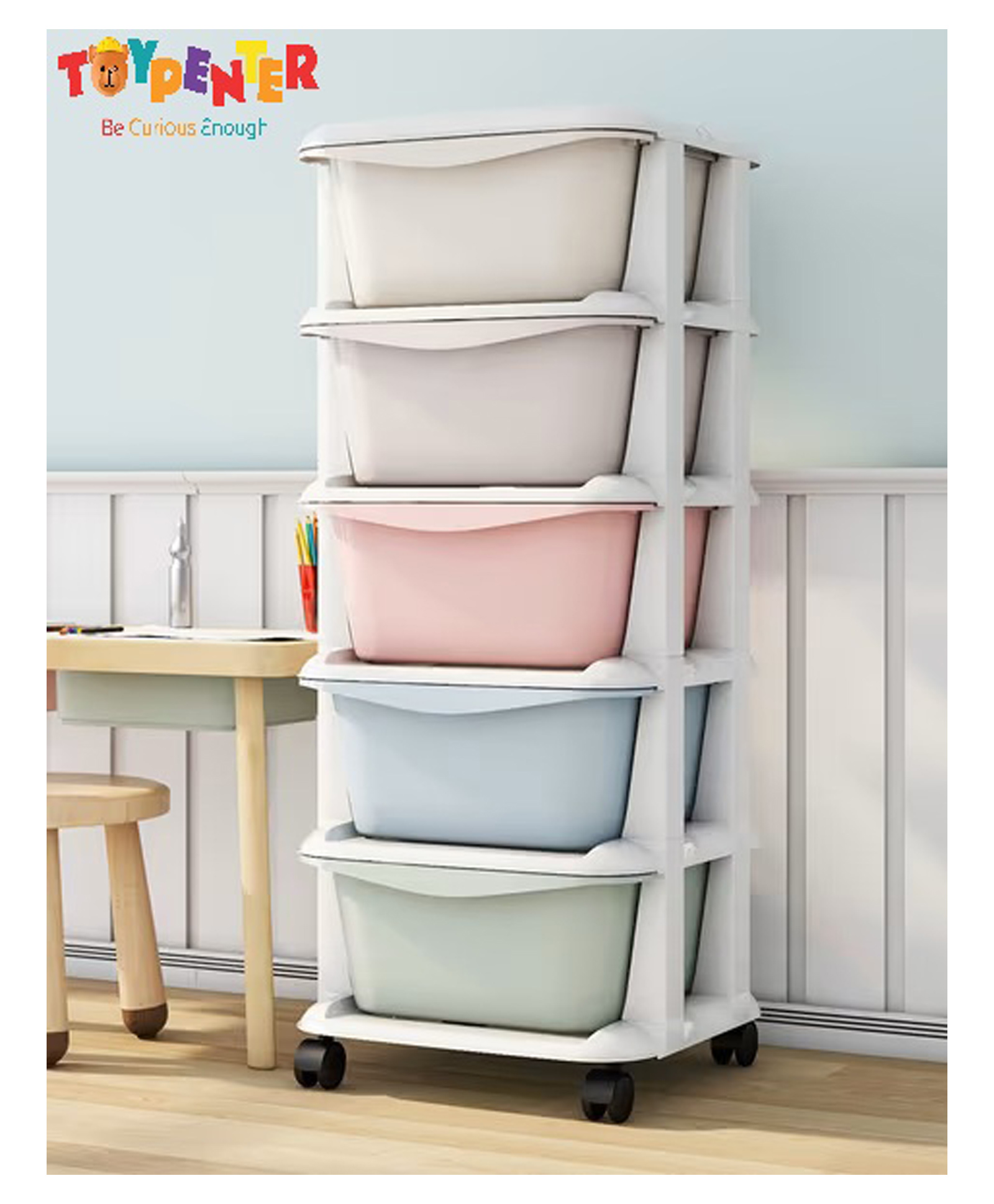 TOYPENTER Collapsible Kids 5 Layer Storage Organiser | Chest of Drawers Set for Kids | Waterproof & Multipurpose Baby Storage Rack with Wheels (Do-It-Yourself)-picture-16