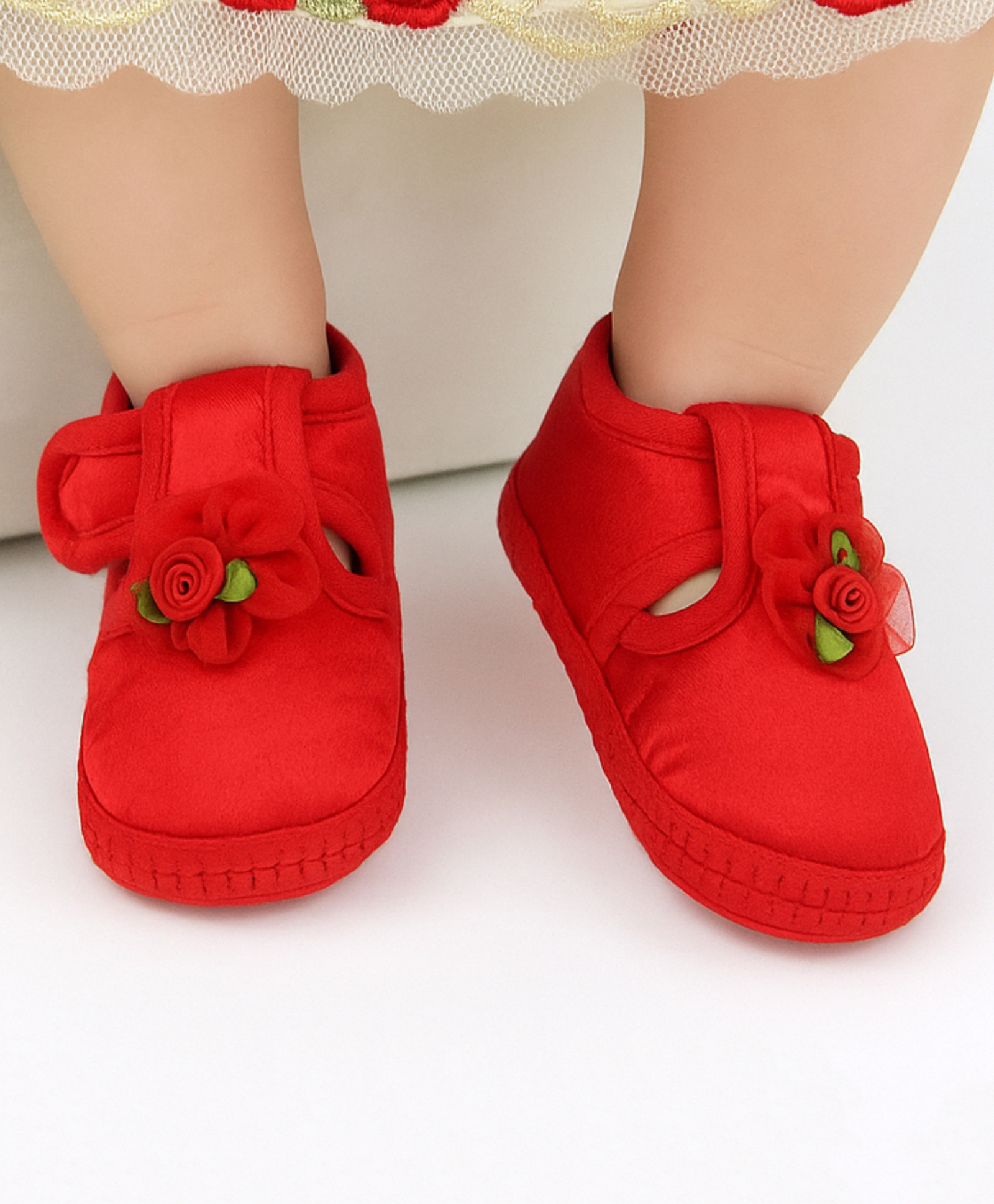 Neska Moda Floral Applique Detailed Velcro Closure Booties - Red-picture-15