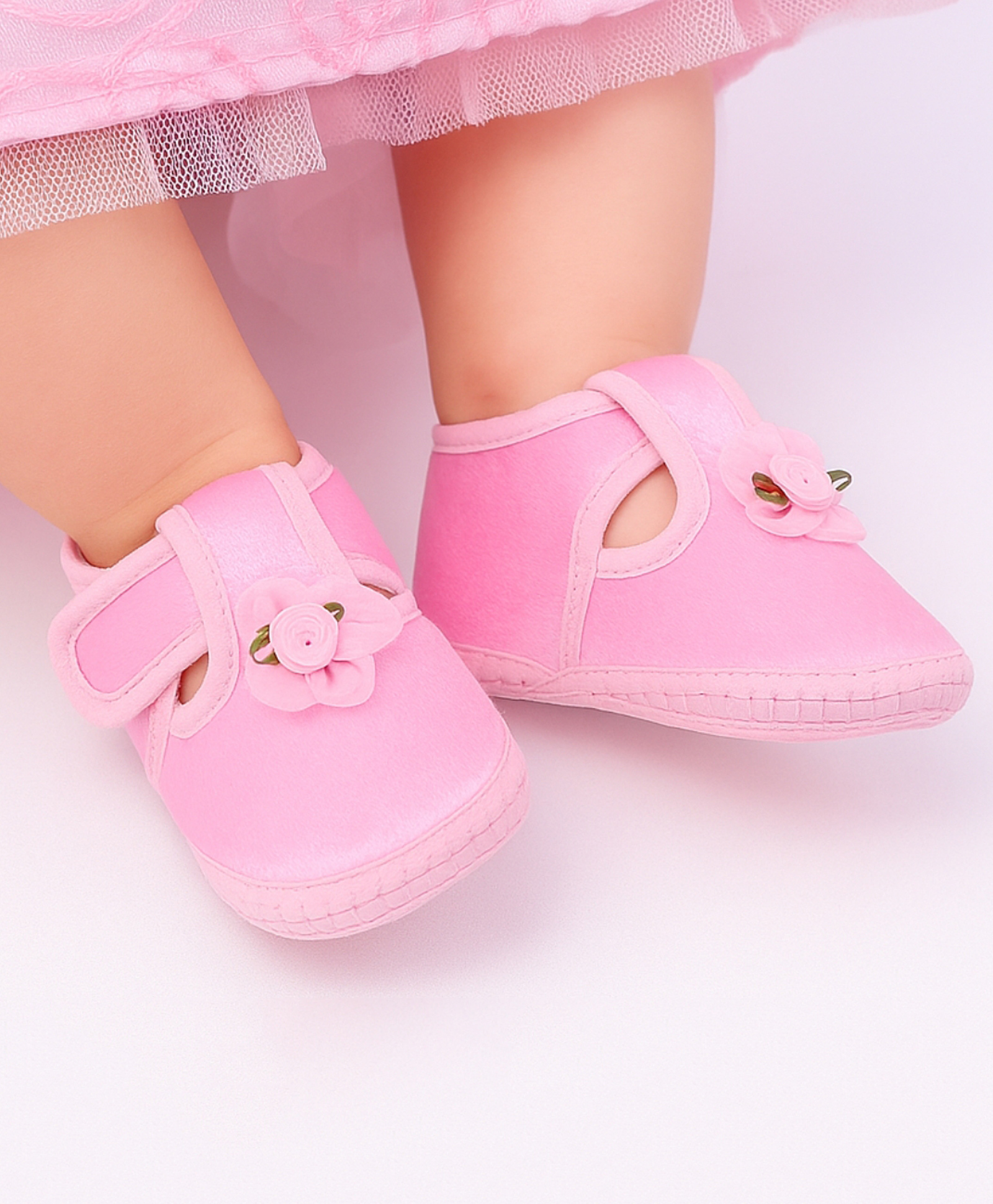 Neska Moda Floral Applique Detailed Velcro Closure Booties - Pink-picture-21