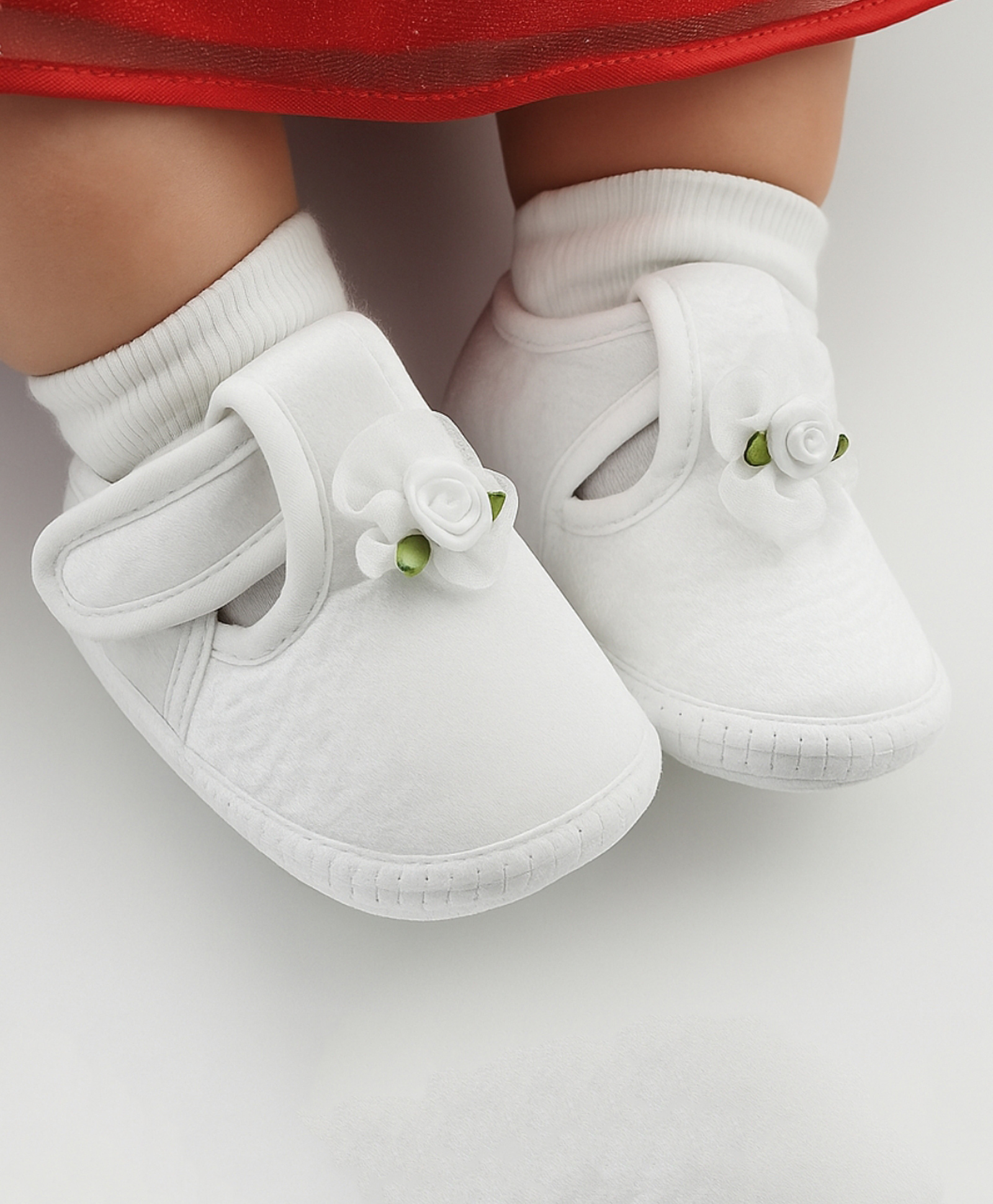 Neska Moda Floral Applique Detailed Velcro Closure Booties - White-image-24