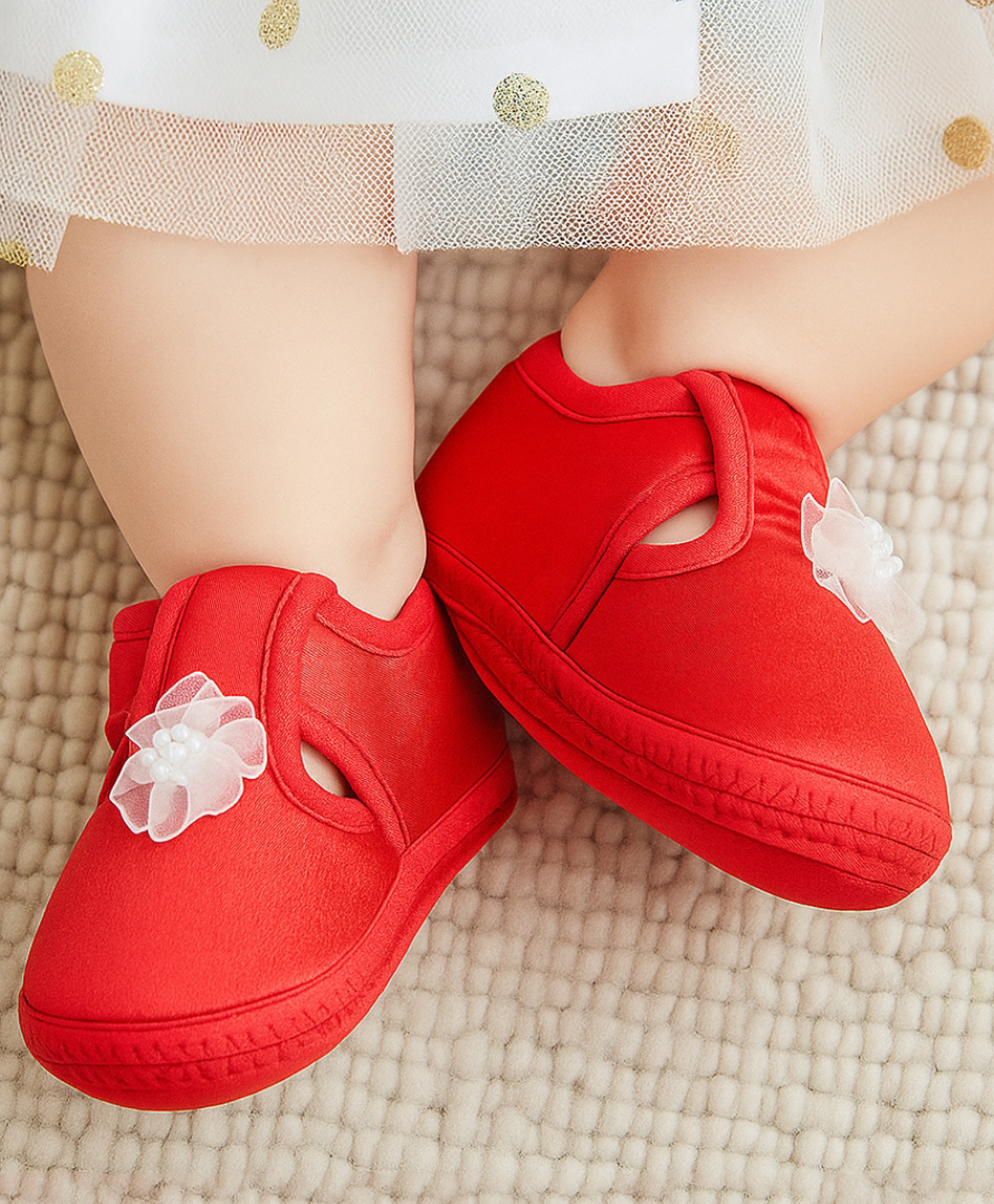 Neska Moda Floral Applique Detailed Velcro Closure Booties - Red-picture-11