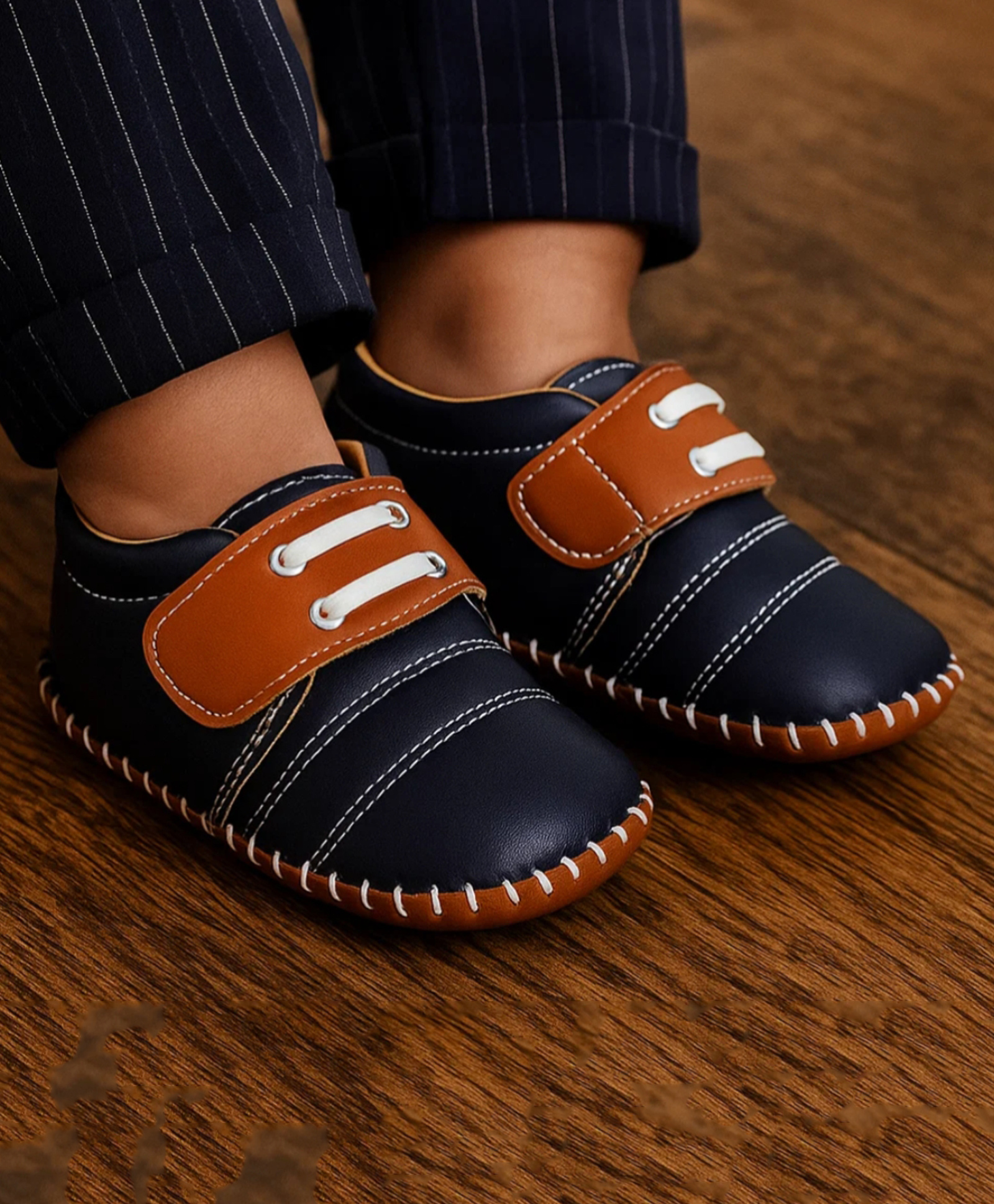 Neska Moda Colour Blocked Velcro Closure Booties - Black & Brown-image-8