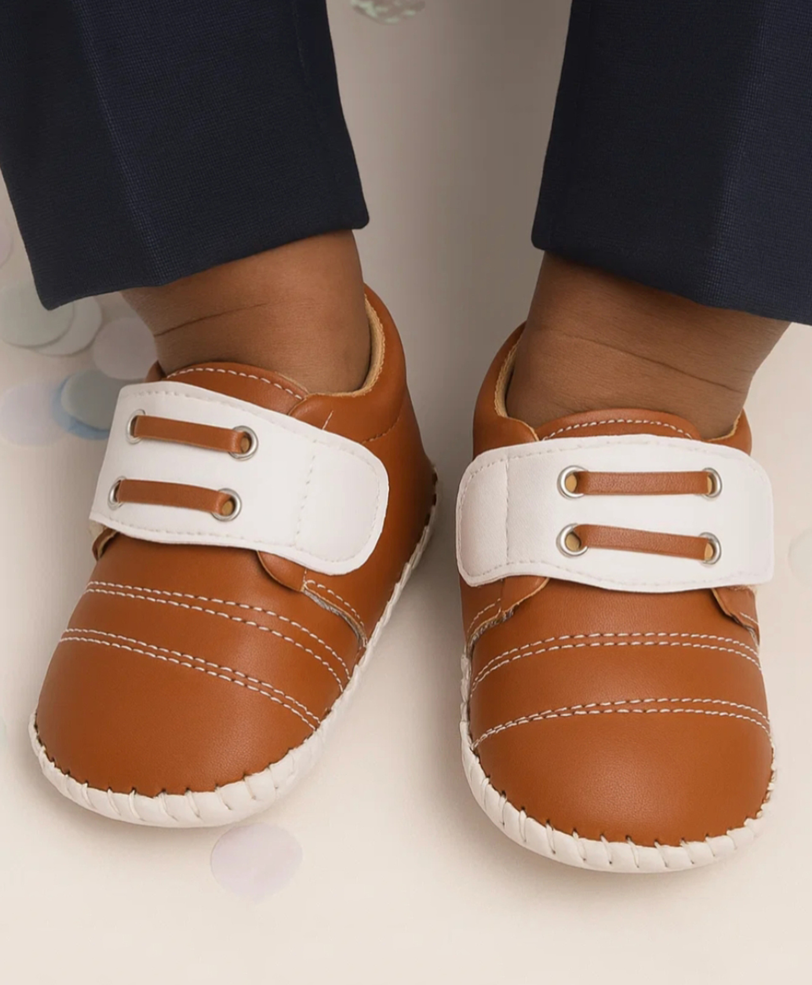 Neska Moda Colour Blocked Velcro Closure Booties - Brown & White-image-8