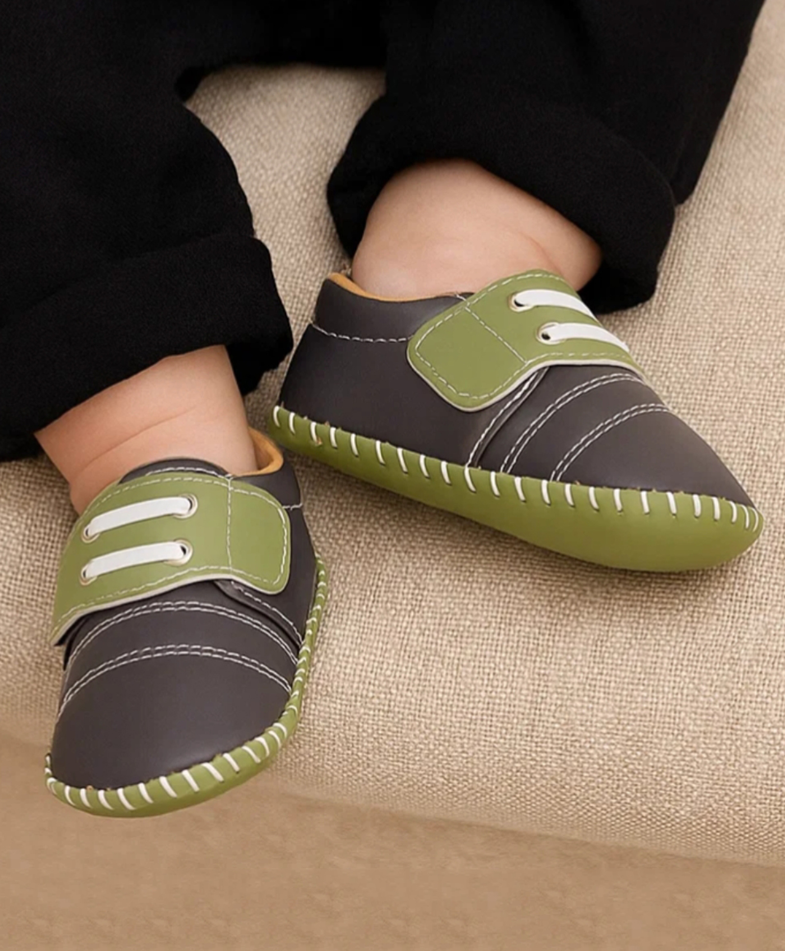 Neska Moda Colour Blocked Velcro Closure Booties - Grey & Green-picture-24