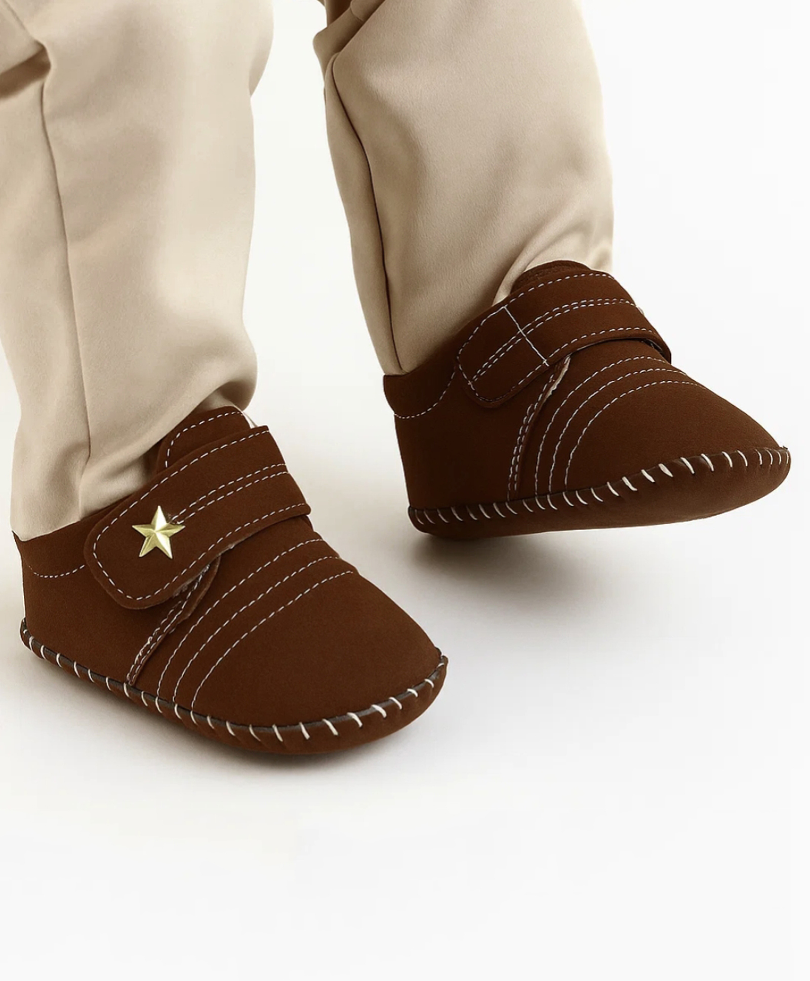 Neska Moda Star Applique Detailed Velcro Closure Booties - Dark Brown-picture-17