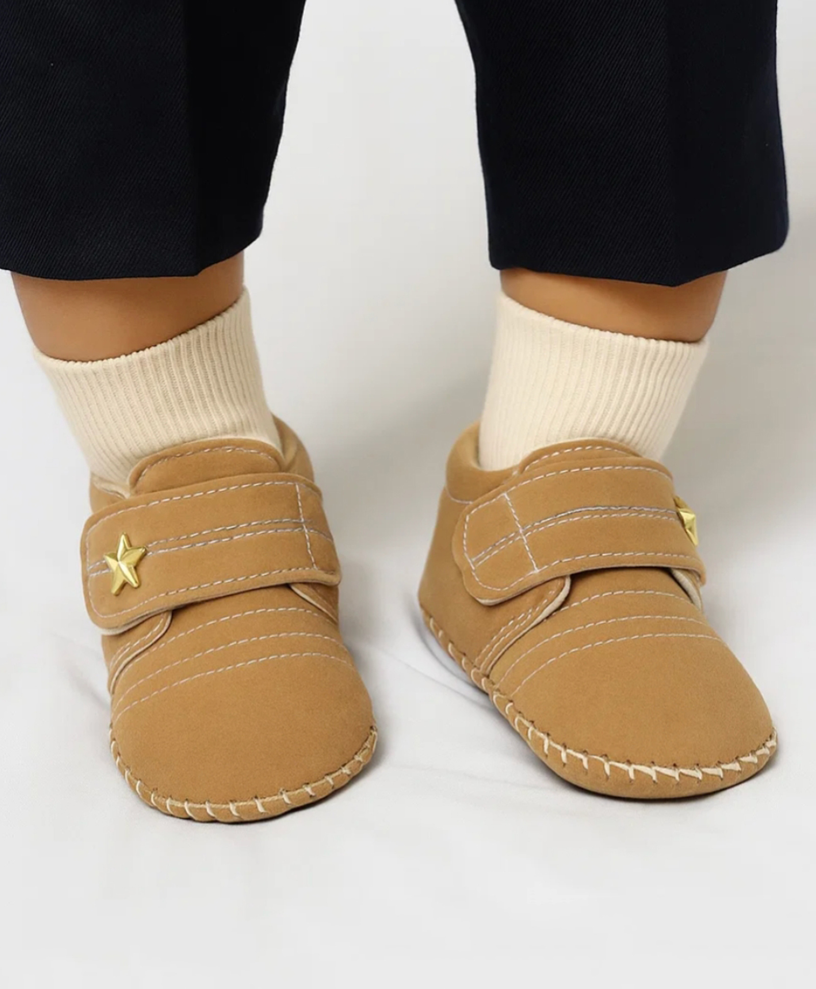 Neska Moda Star Applique Detailed Velcro Closure Booties - Beige-image-7