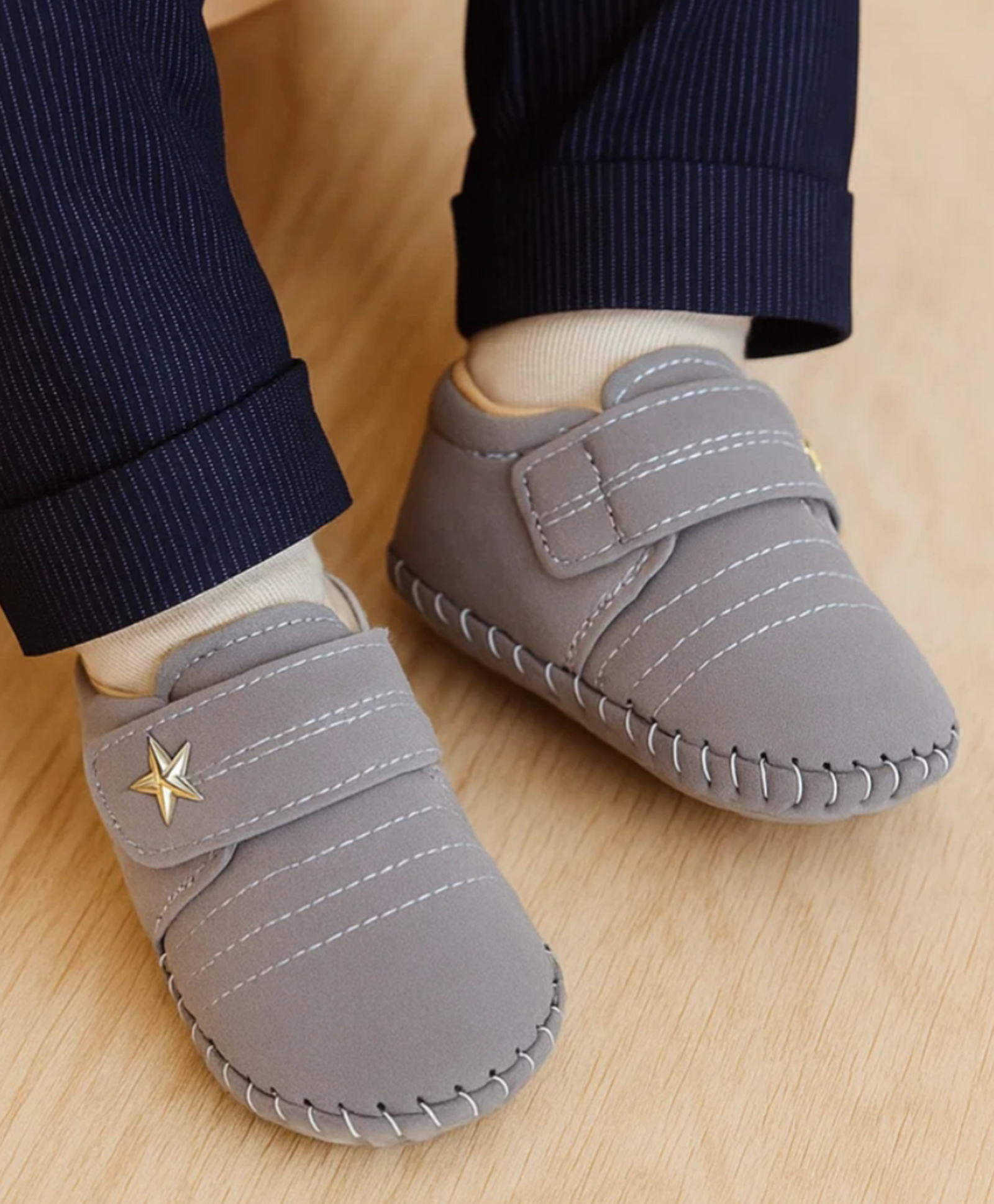Neska Moda Star Applique Detailed Velcro Closure Booties - Grey-image-35