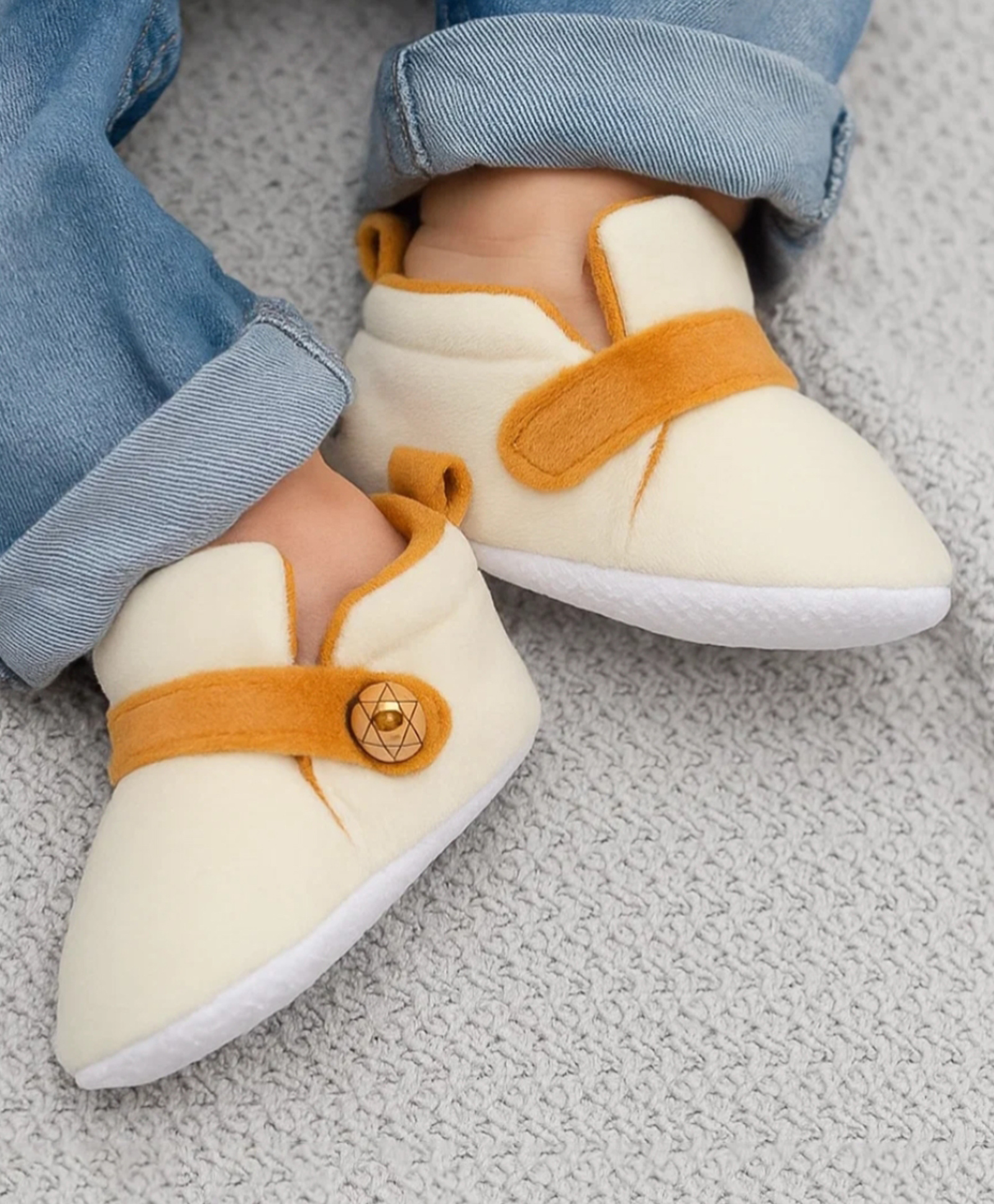 Neska Moda Colour Blocked Velcro Closure Booties - Off White & Brown-image-42