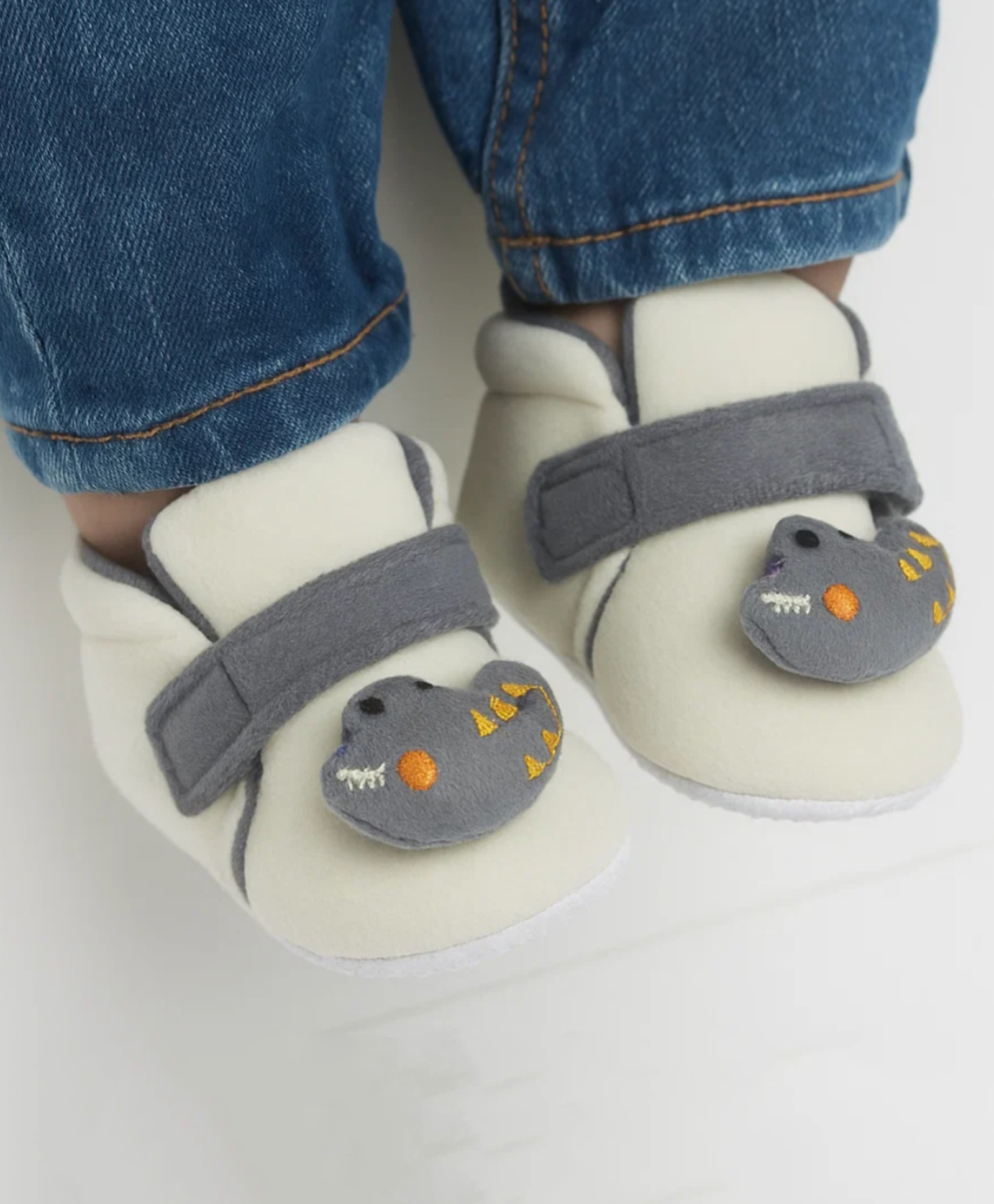 Neska Moda Abstract Applique Detailed Velcro Closure Booties - Off White & Grey-picture-11