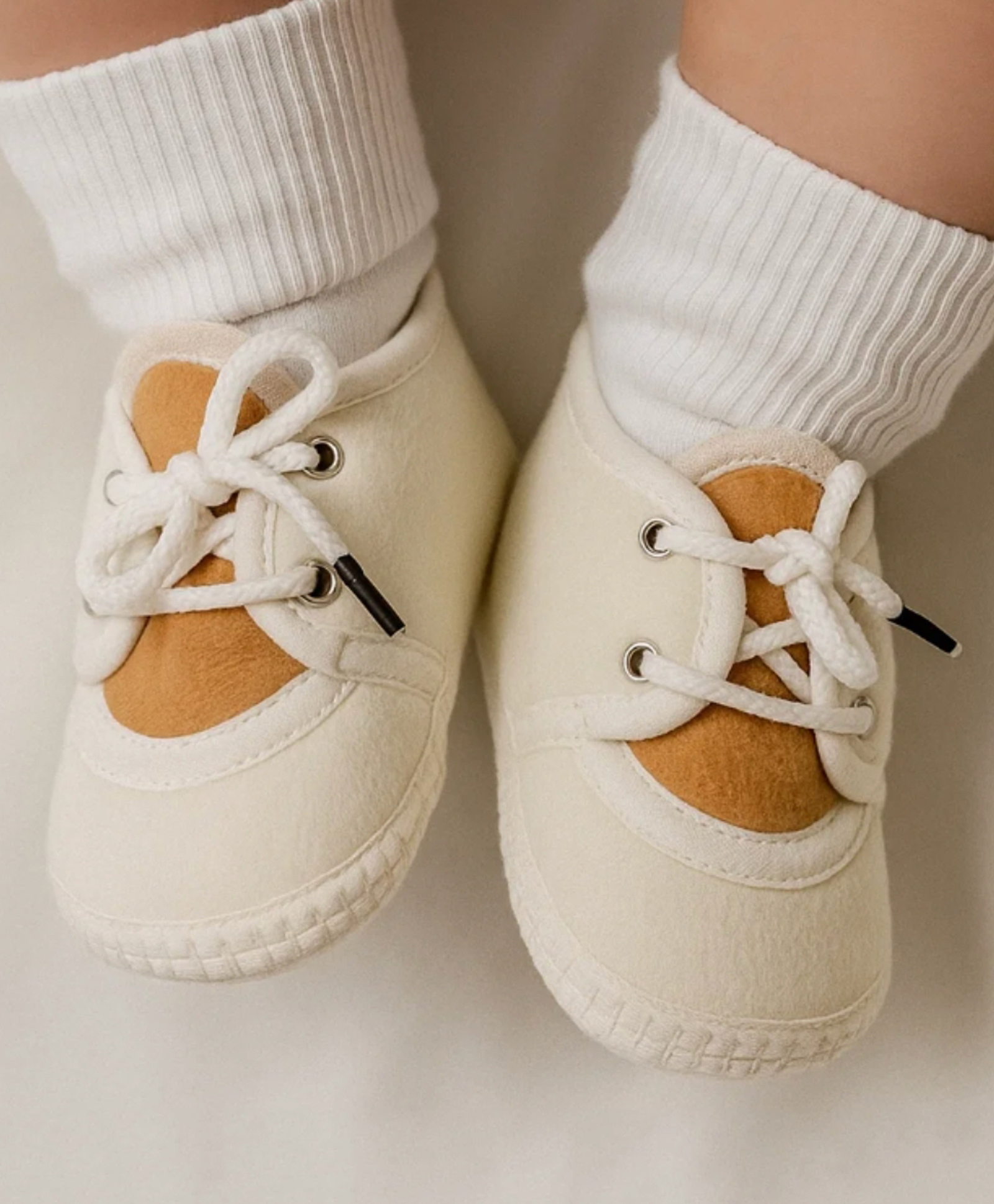 Neska Moda Colour Blocked Pre Walker Lace Up Booties - Off White & Brown-picture-22