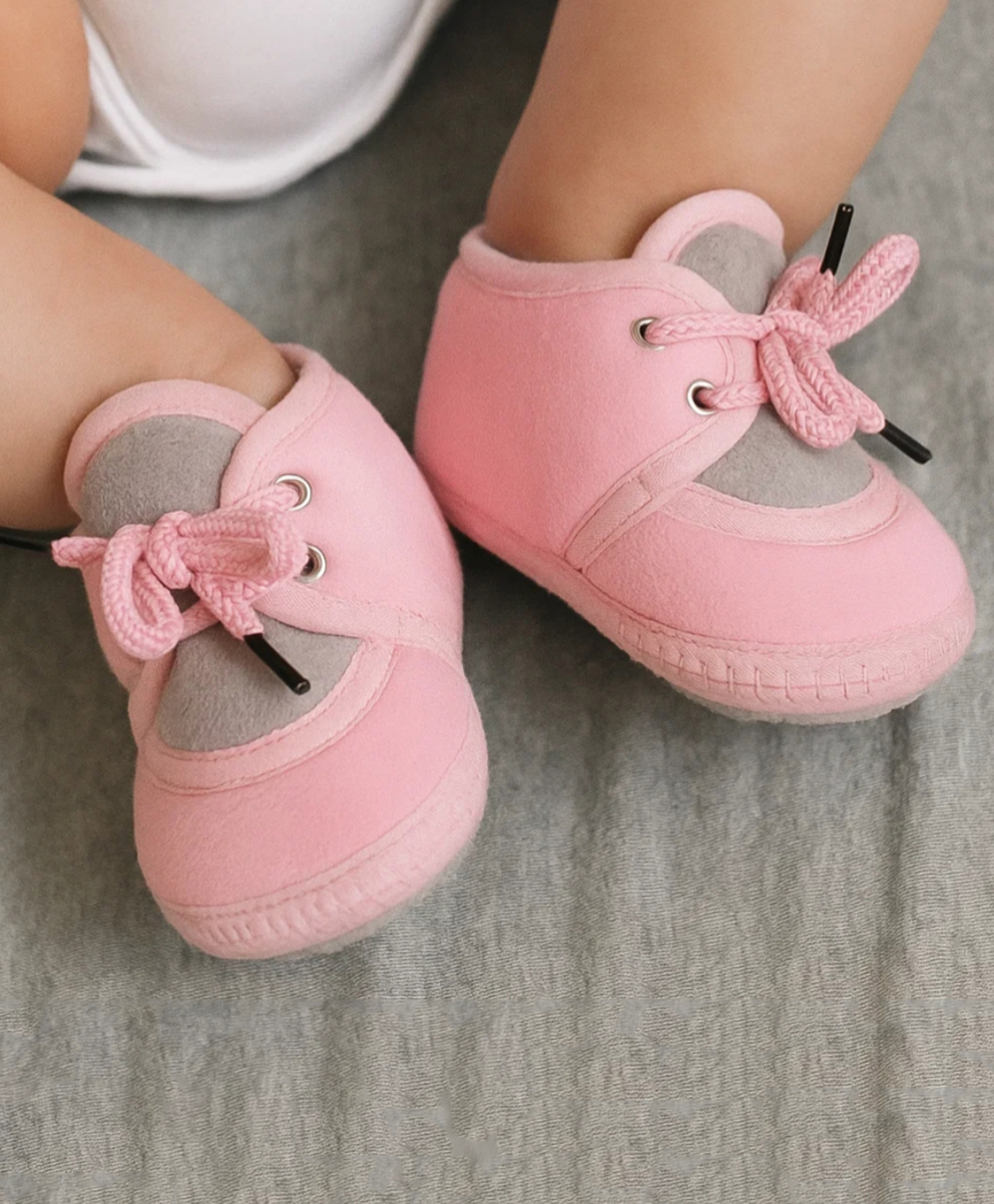 Neska Moda Colour Blocked Pre Walker Lace Up Booties - Pink & Grey-picture-24